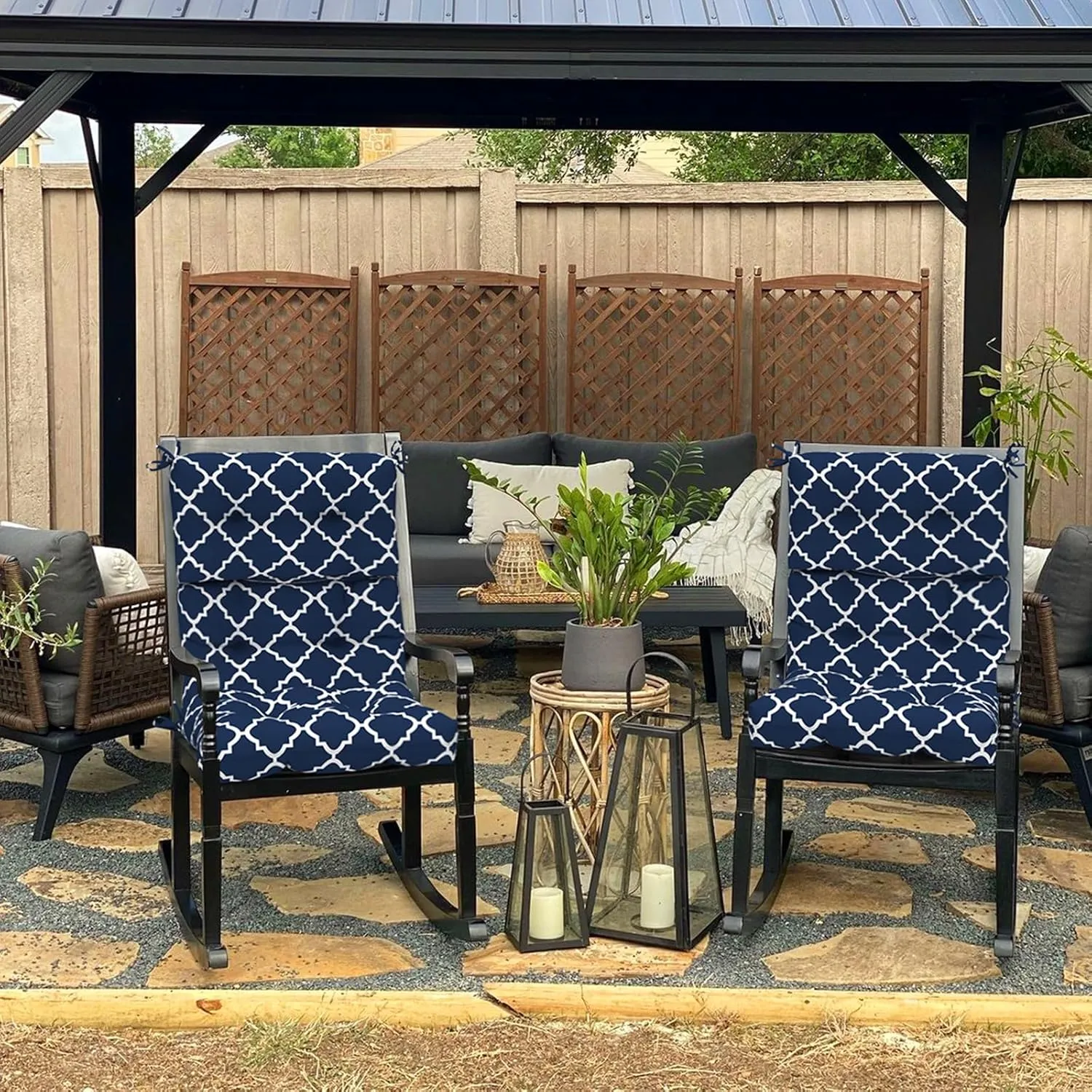 Set of 2 Outdoor High Back Chair Cushions 44"x 22",Water Repellent Rocking Seat Cushions Replacement, Seat/Back Chair Cushions for Patio,Porch,Balcony and Indoor - Ceometry Navy