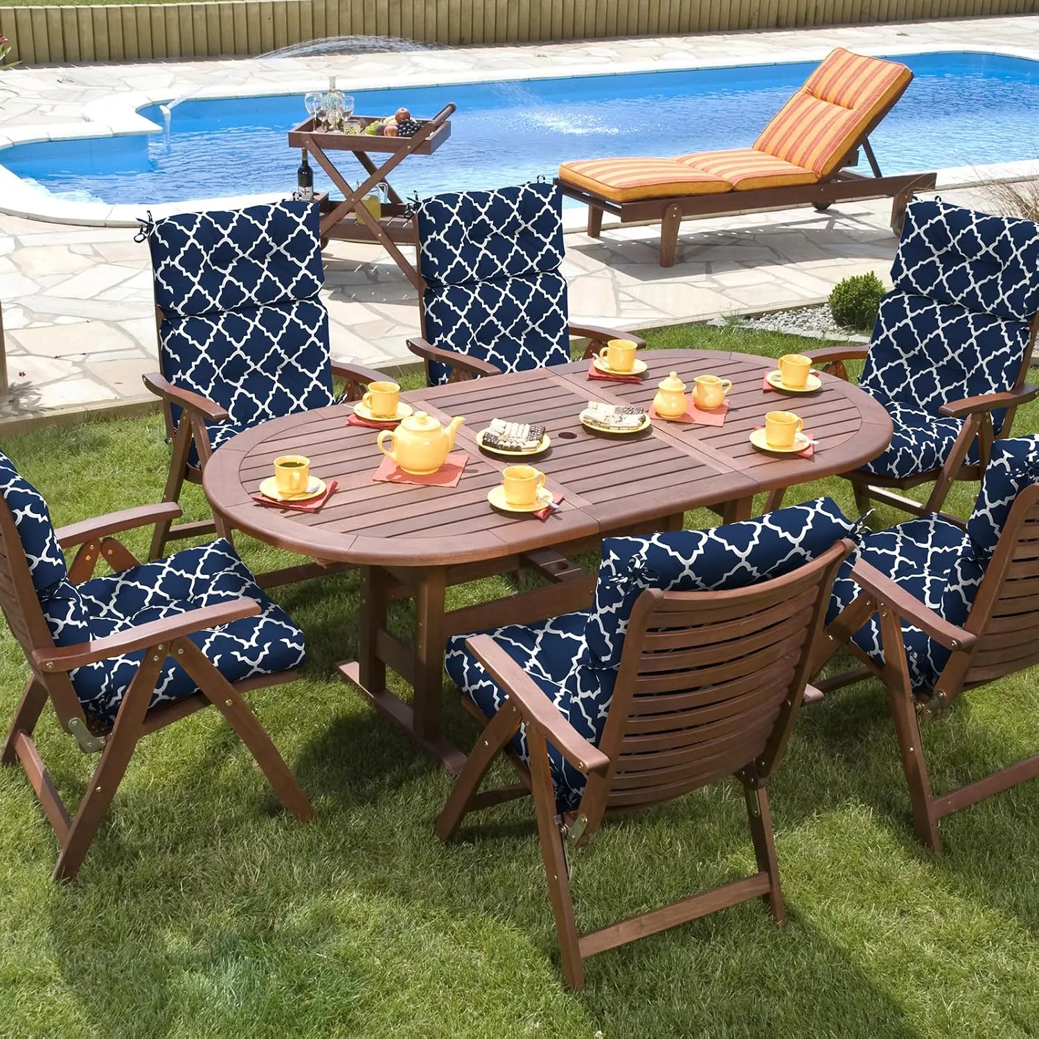 Set of 2 Outdoor High Back Chair Cushions 44"x 22",Water Repellent Rocking Seat Cushions Replacement, Seat/Back Chair Cushions for Patio,Porch,Balcony and Indoor - Ceometry Navy