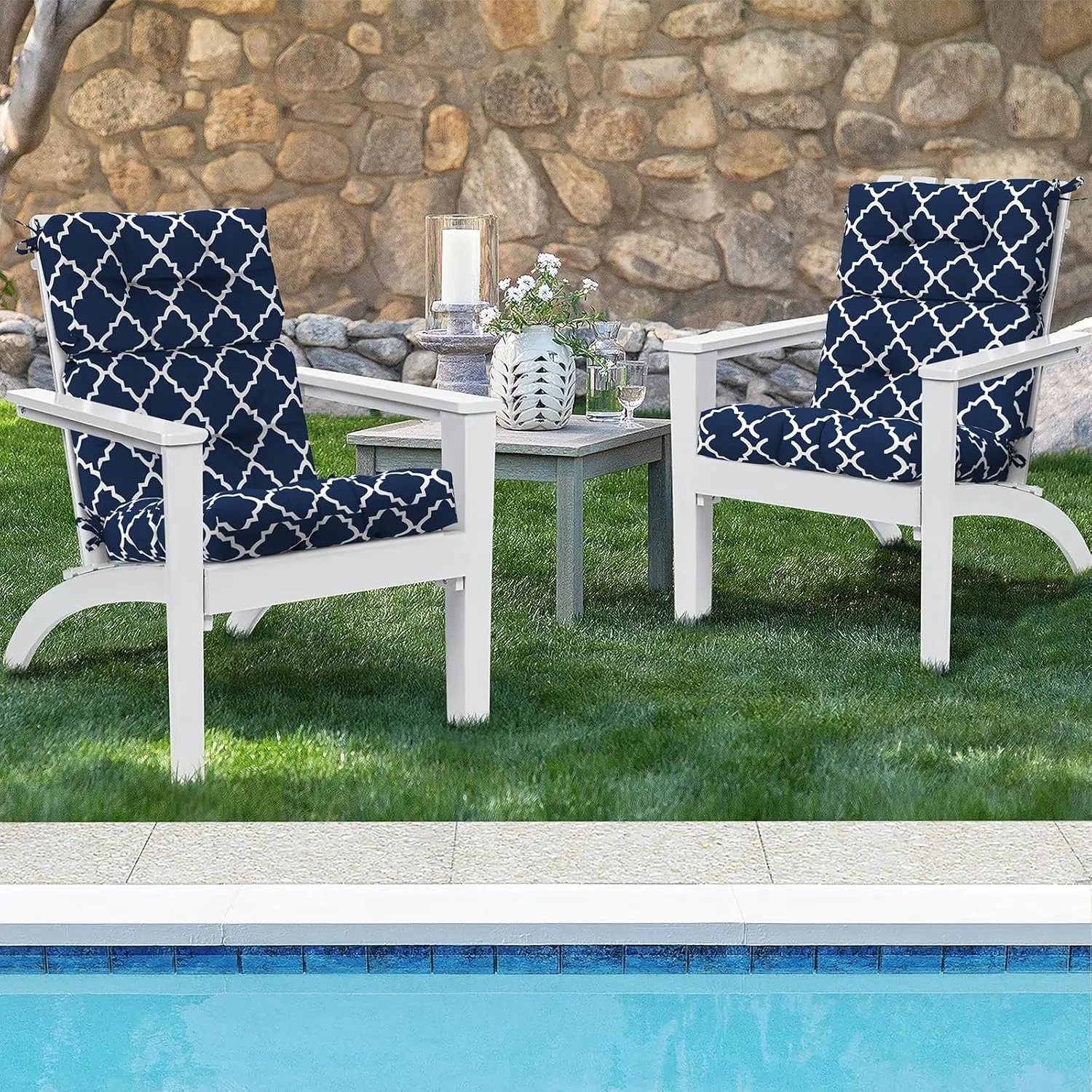 Set of 2 Outdoor High Back Chair Cushions 44"x 22",Water Repellent Rocking Seat Cushions Replacement, Seat/Back Chair Cushions for Patio,Porch,Balcony and Indoor - Ceometry Navy