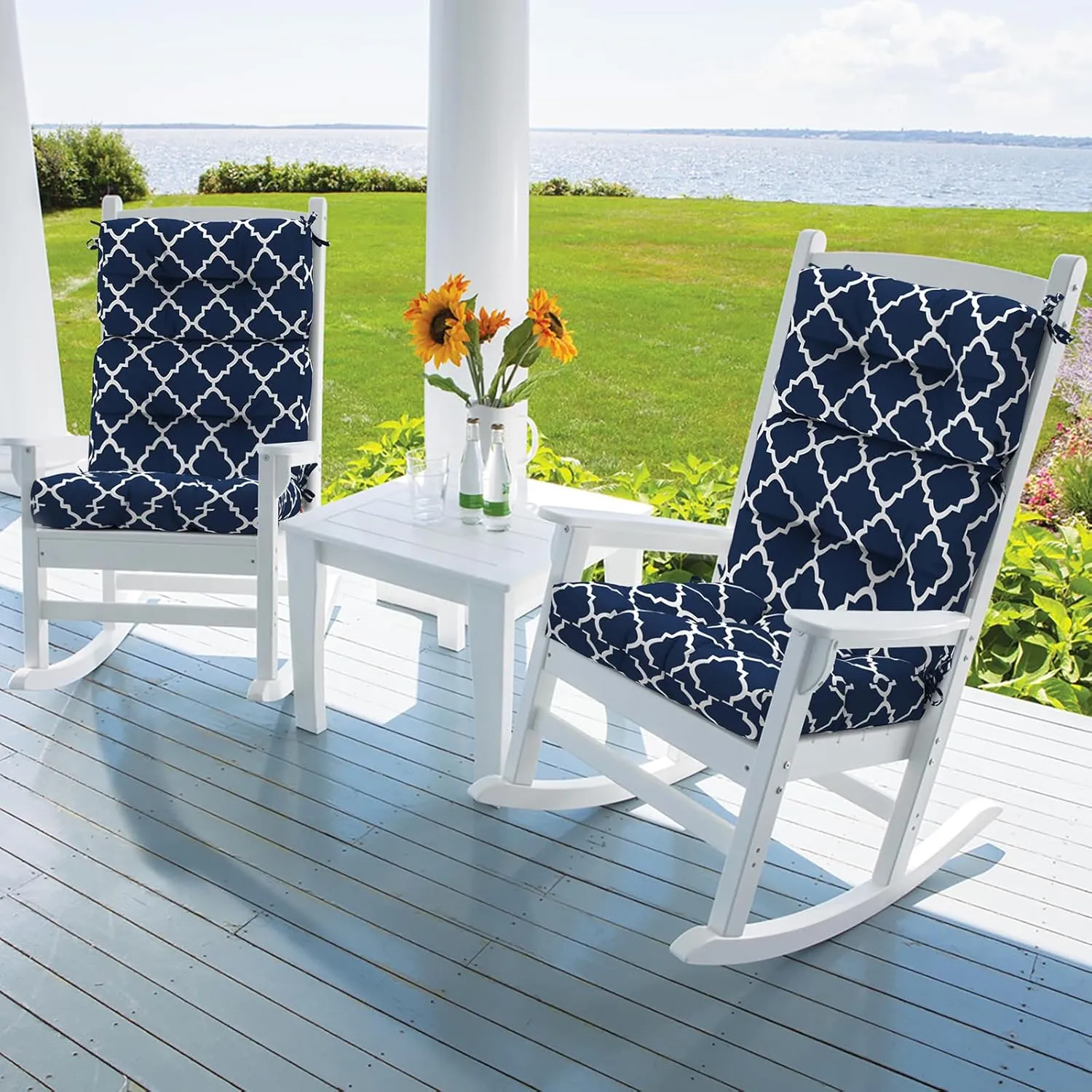 Set of 2 Outdoor High Back Chair Cushions 44"x 22",Water Repellent Rocking Seat Cushions Replacement, Seat/Back Chair Cushions for Patio,Porch,Balcony and Indoor - Ceometry Navy