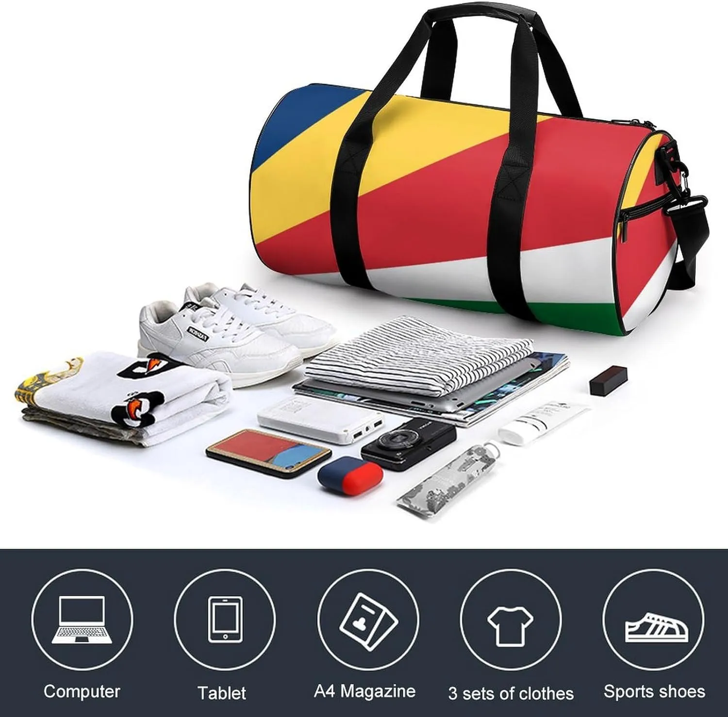 Seychelles Flag Gym Bag with Wet Pocket Travel Duffel for Boys Girls Weekender Overnight