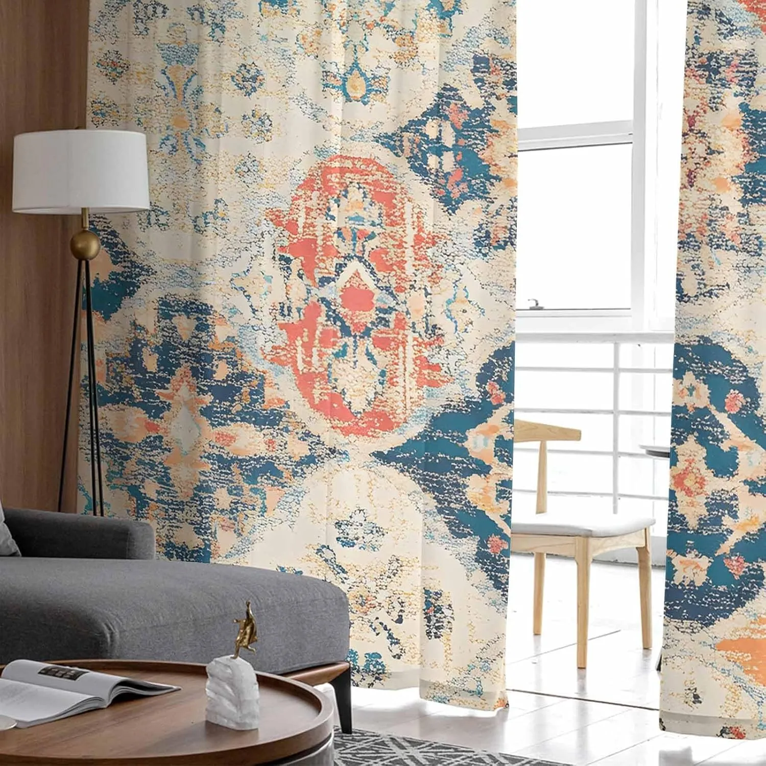 Sheer Curtains 72 Inches Long 2 Panels Set for Bedroom, Retro Morocco Semi Sheer Curtains for Windows, Colorful Rustic Abstract Shabby Texture Voile Window Treatments Rod Pocket Curtain