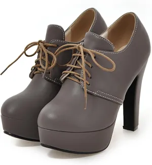 SHEMEE Womens Block Heel Platform Lace Up Pumps Oxford High Heels Ankle Booties Brogue Wingtip Vintage Dress Shoes