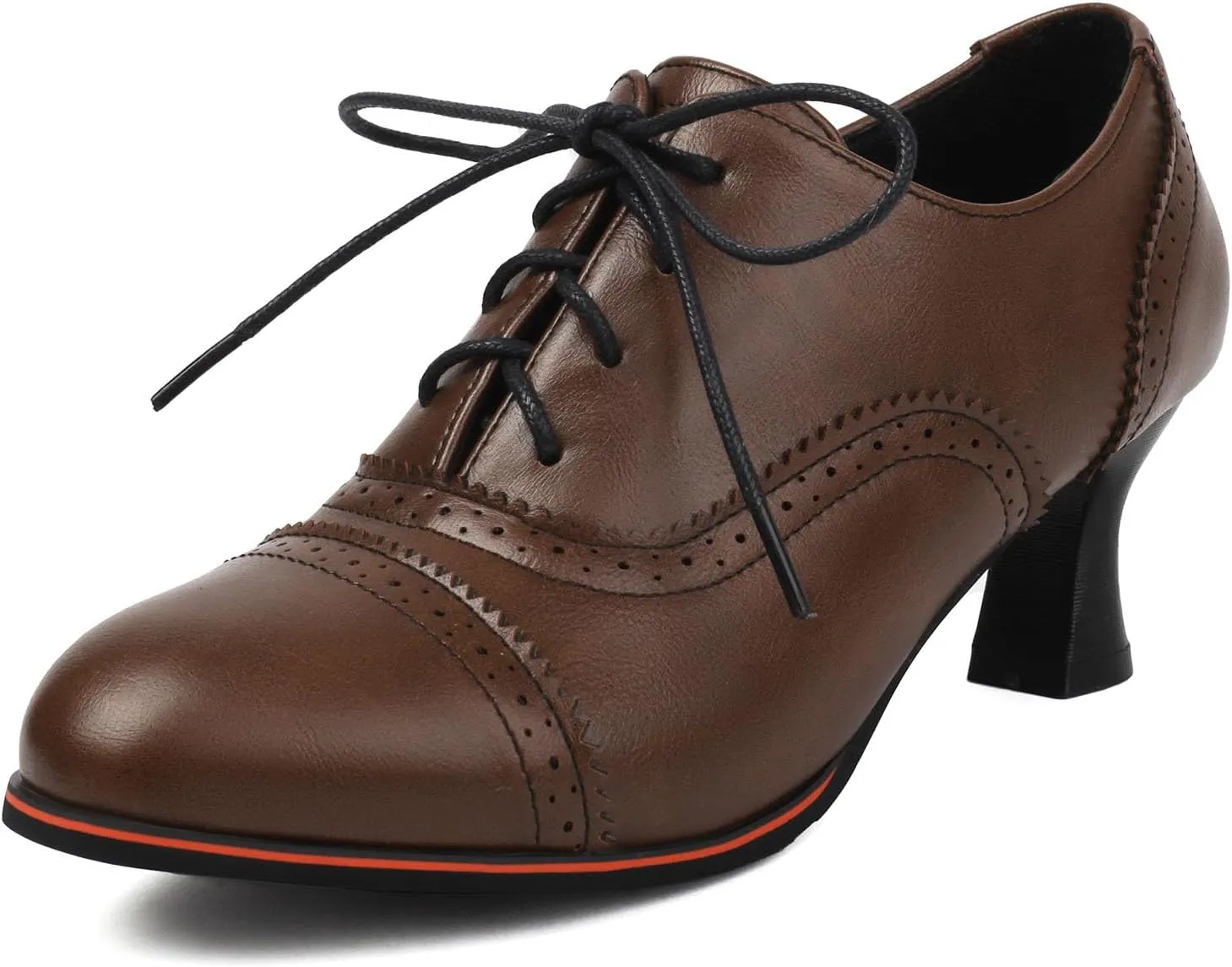 SHEMEE Women's Kitten Heels Oxford Pumps Victorian Style Vintage Mid-Heels Lace Up Brogues Witch Costume Cosplay Shoes