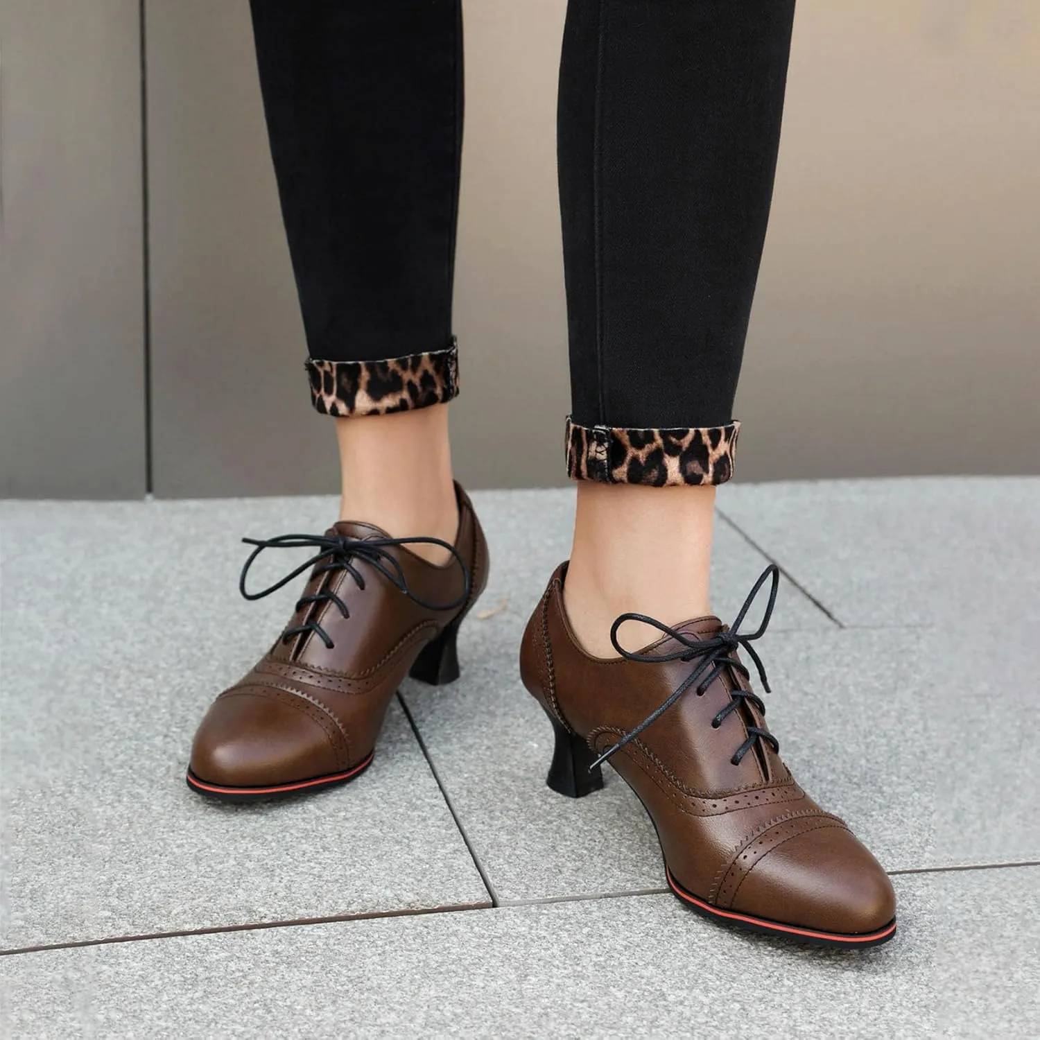 SHEMEE Women's Kitten Heels Oxford Pumps Victorian Style Vintage Mid-Heels Lace Up Brogues Witch Costume Cosplay Shoes