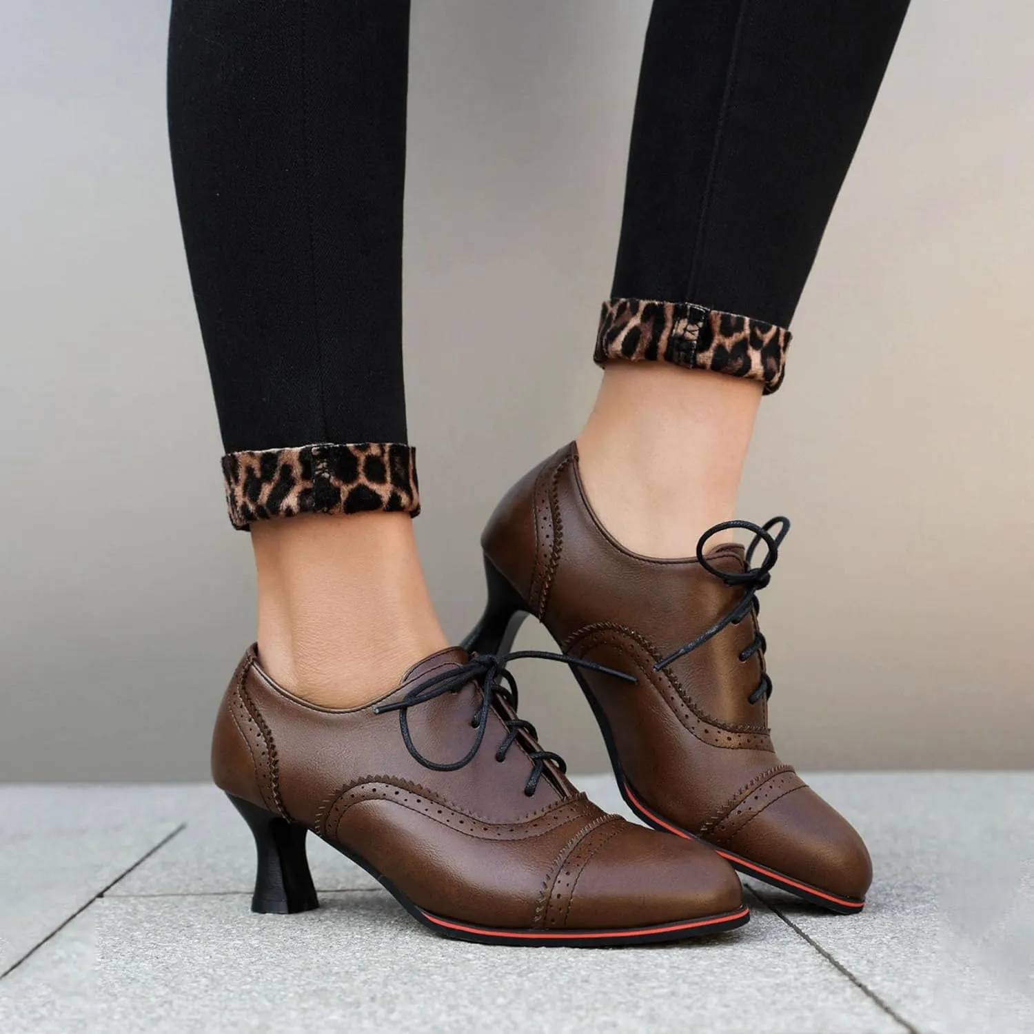 SHEMEE Women's Kitten Heels Oxford Pumps Victorian Style Vintage Mid-Heels Lace Up Brogues Witch Costume Cosplay Shoes