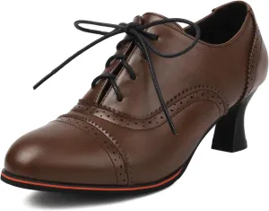 SHEMEE Women's Kitten Heels Oxford Pumps Victorian Style Vintage Mid-Heels Lace Up Brogues Witch Costume Cosplay Shoes