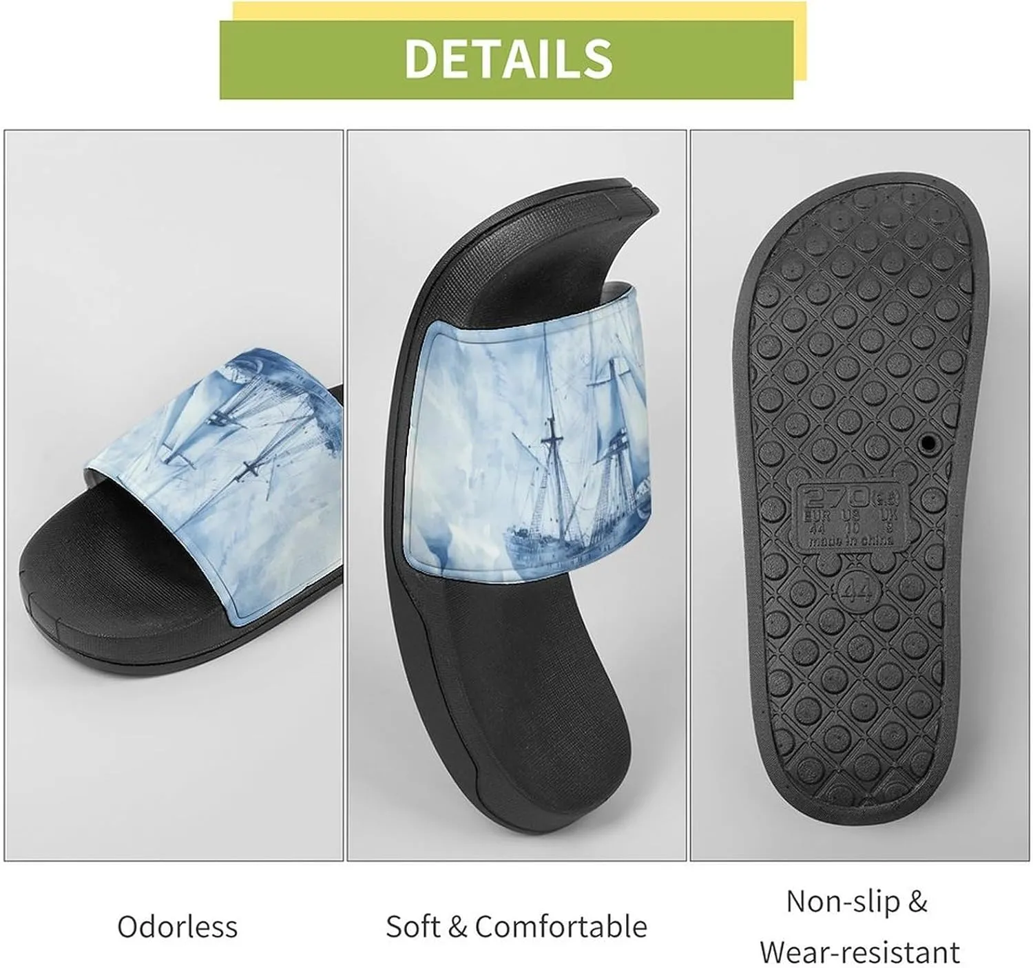 Ships in The Glacier Unisex Non-Slip Home Slippers Open-toe Outdoor Indoor Slide Shoes Shower Sandals