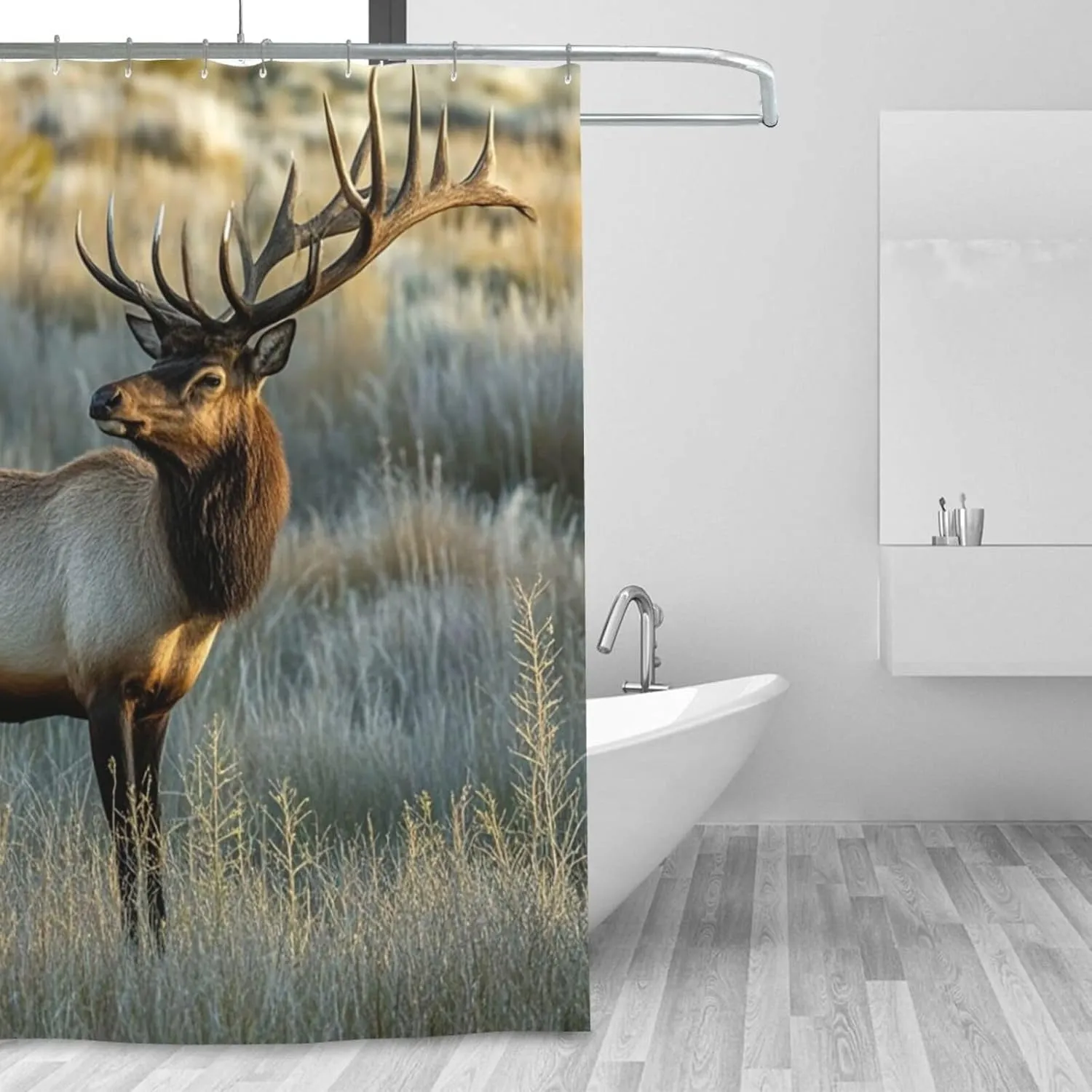 Shower Curtain Set with 12 Hooks Modern Art Bath Curtains Waterproof Fabric Washable Curtain Elk in The Meadow Shower Curtains for Bathroom Bathtub Decor 72 x 72 Inches