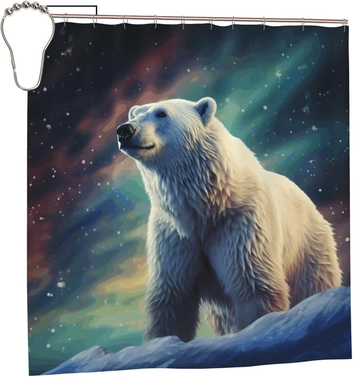 Shower Curtain Waterproof Shower Curtain Liner with 12 Hooks Northern Lights Polar Bear_77991766 Shower Curtains Washable Bath Curtain Set Shower Liner Cloth for Bathroom Bathtub 72" x 72"