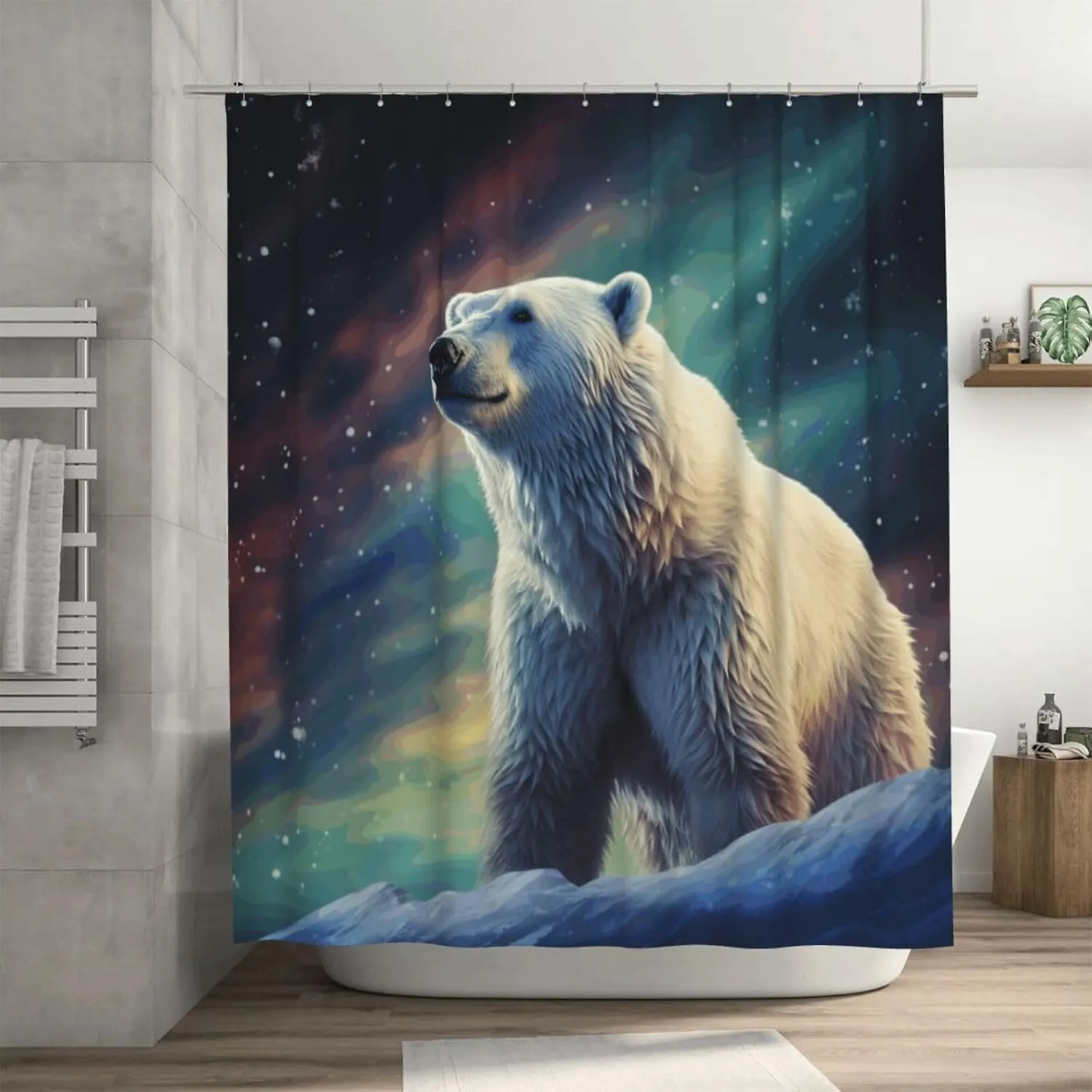 Shower Curtain Waterproof Shower Curtain Liner with 12 Hooks Northern Lights Polar Bear_77991766 Shower Curtains Washable Bath Curtain Set Shower Liner Cloth for Bathroom Bathtub 72" x 72"