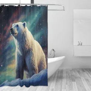 Shower Curtain Waterproof Shower Curtain Liner with 12 Hooks Northern Lights Polar Bear_77991766 Shower Curtains Washable Bath Curtain Set Shower Liner Cloth for Bathroom Bathtub 72" x 72"