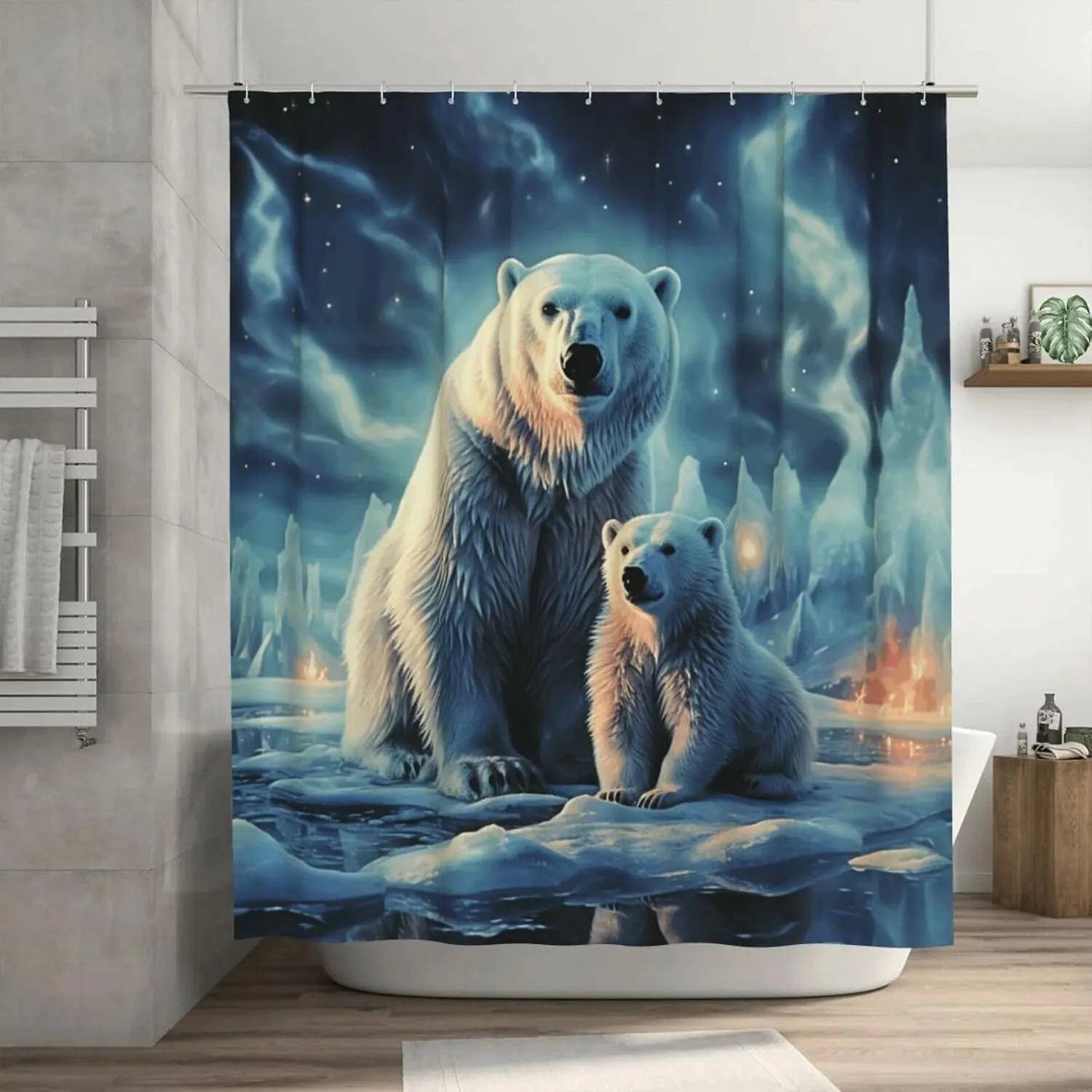 Shower Curtain Waterproof Shower Curtain Liner with 12 Hooks Polar Bears Northern Lights_77991832 Shower Curtains Washable Bath Curtain Set Shower Liner Cloth for Bathroom Bathtub 72" x 72"