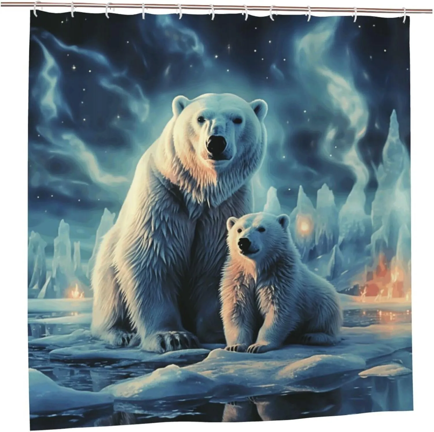 Shower Curtain Waterproof Shower Curtain Liner with 12 Hooks Polar Bears Northern Lights_77991832 Shower Curtains Washable Bath Curtain Set Shower Liner Cloth for Bathroom Bathtub 72" x 72"