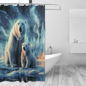 Shower Curtain Waterproof Shower Curtain Liner with 12 Hooks Polar Bears Northern Lights_77991832 Shower Curtains Washable Bath Curtain Set Shower Liner Cloth for Bathroom Bathtub 72" x 72"