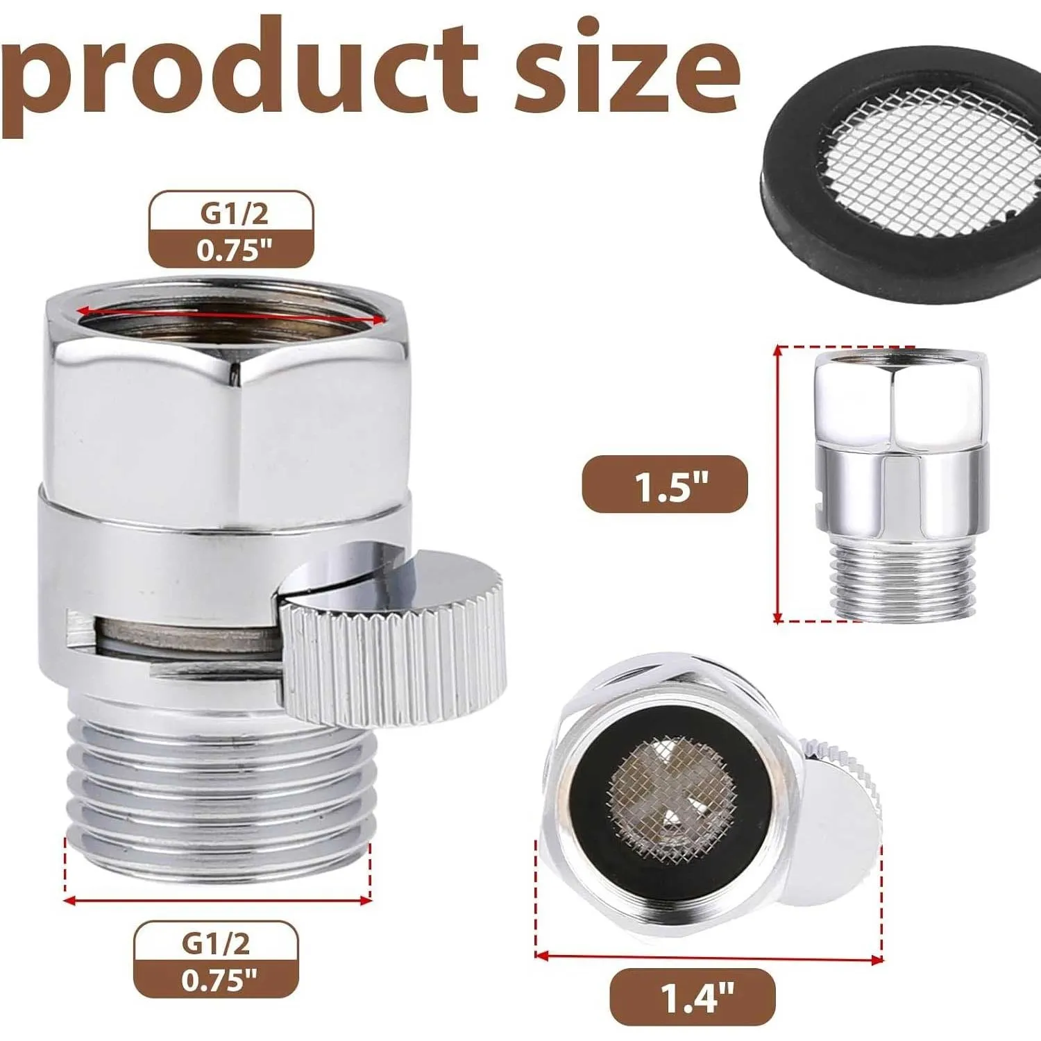 Shower Head Flow Restrictor Control Valve Shut Off for Hand Shower Bidet 1/2 Chrome