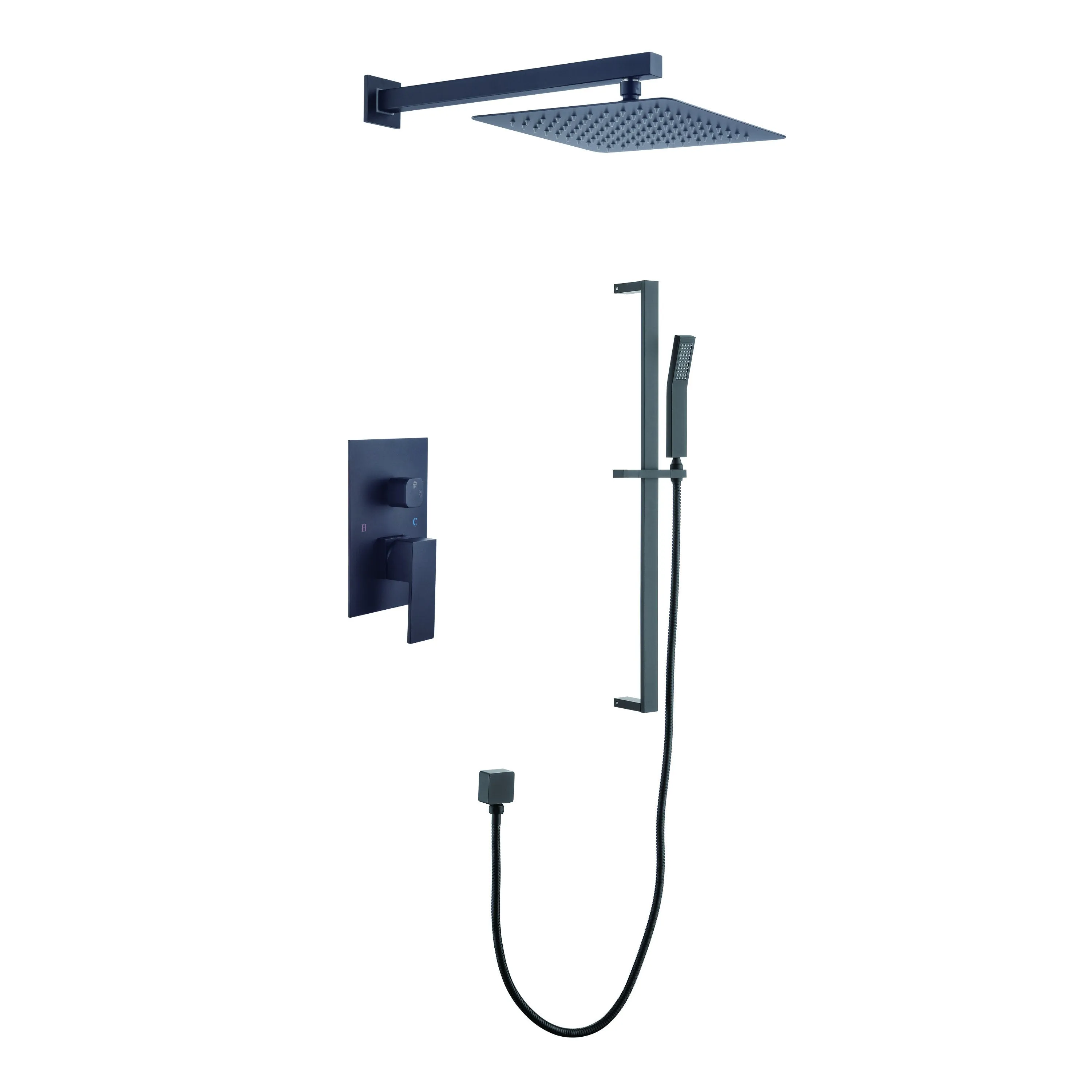 Shower System 10Inch Square Bathroom Luxury Rain Mixer Shower Combo Set Pressure Balanced Shower System with Shower Head, Hand Shower, Slide Bar, Shower Arm, Hose, and Valve Trim