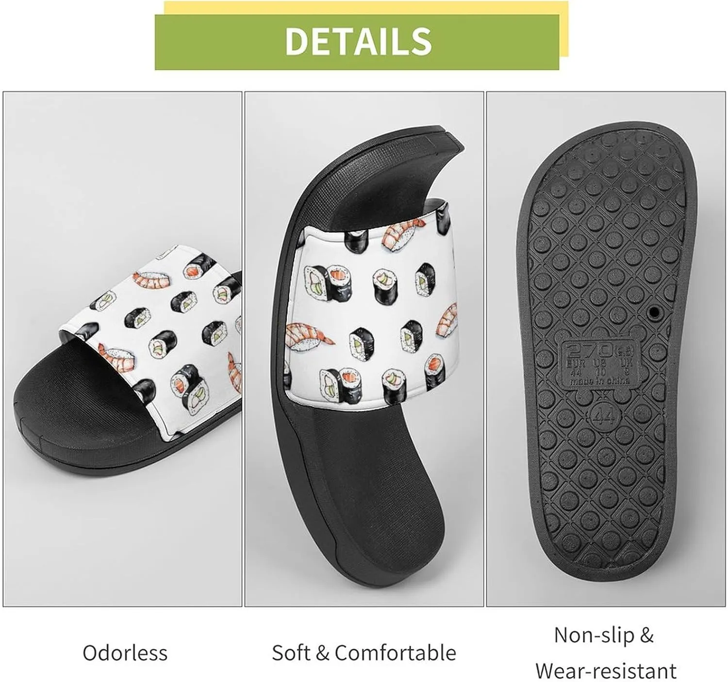 Shrimp Sushi Salmon Roll Unisex Non-Slip Home Slippers Open-toe Outdoor Indoor Slide Shoes Shower Sandals
