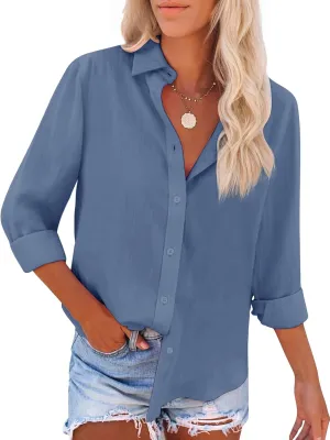 siliteelon Button Down Shirts for Women Dress Shirts Long Sleeve Wrinkle-Free Blouse Casual Solid Office Work Tunic Top