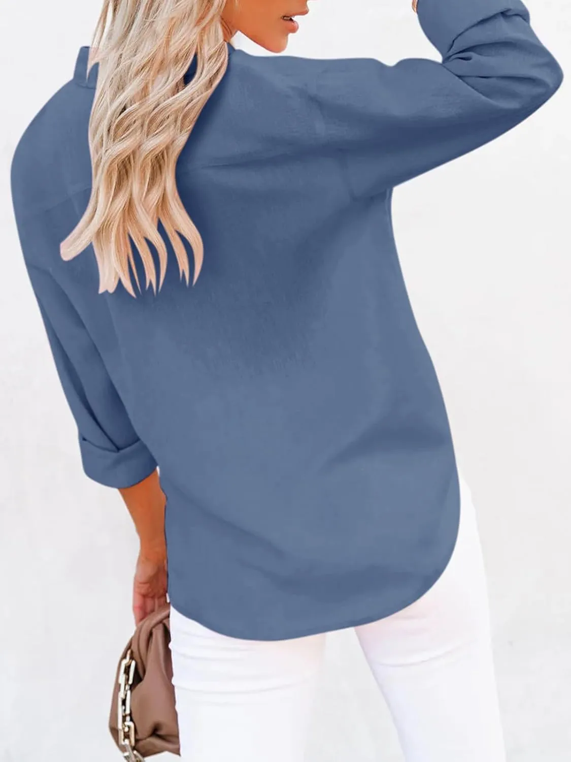 siliteelon Button Down Shirts for Women Dress Shirts Long Sleeve Wrinkle-Free Blouse Casual Solid Office Work Tunic Top