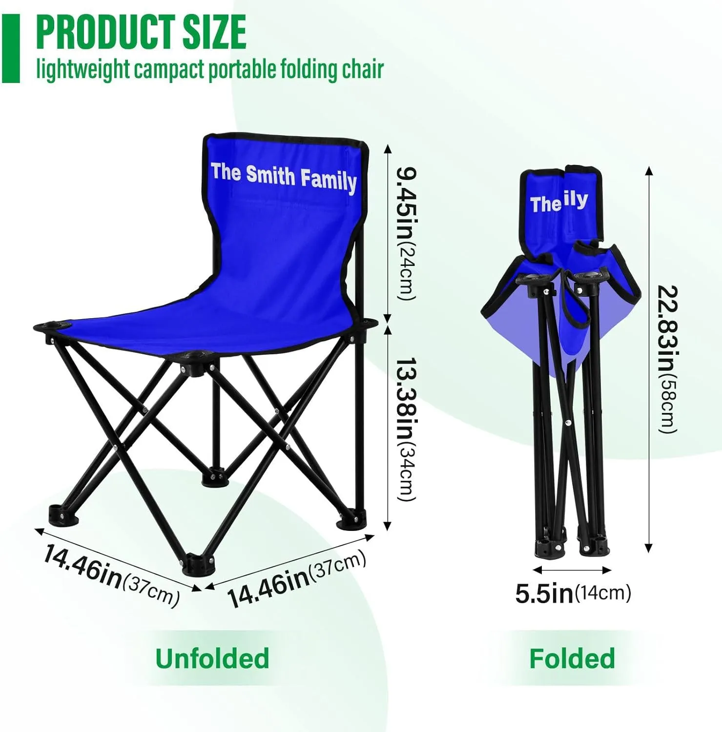 Sinestour Blue Custom Folding Camping Chair for Teen Child Personalized 14.6×14.6in Portable Outdoor Chair with Carry Bag for Barbeques Travel Lawn