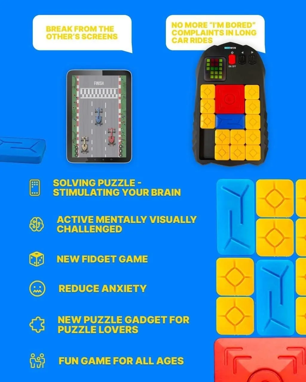 Skywin Klotski Supper Slide Puzzle Game, 500 Entertaining Fun & Mind Training IQ Slide Puzzles, Unblock Super Slide Electronic Sliding Puzzle Brain Game Toy