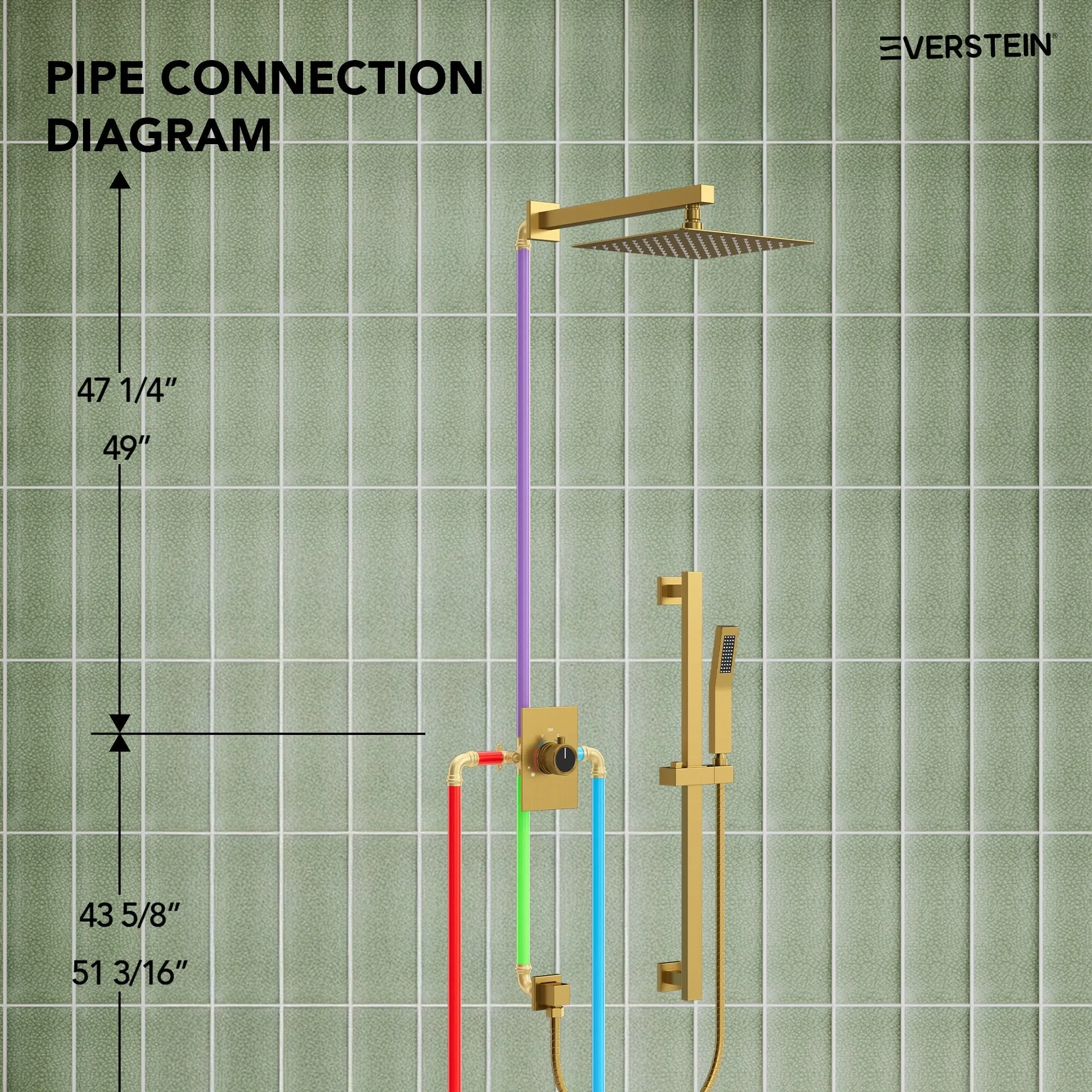 Slide Bar High-Pressure Balancing Shower System 10" Rainfall Shower Head with Handheld Shower