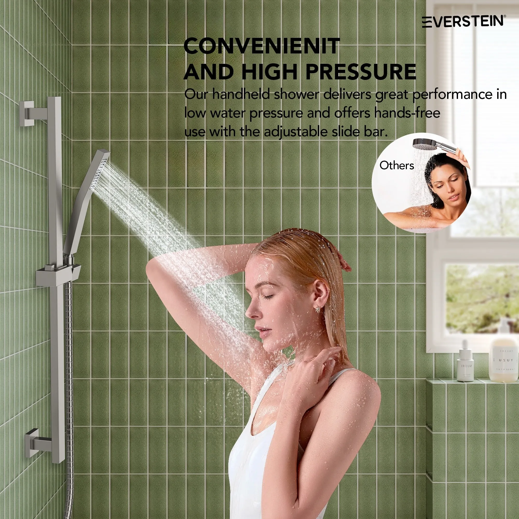 Slide Bar High-Pressure Balancing Shower System 10" Rainfall Shower Head with Handheld Shower