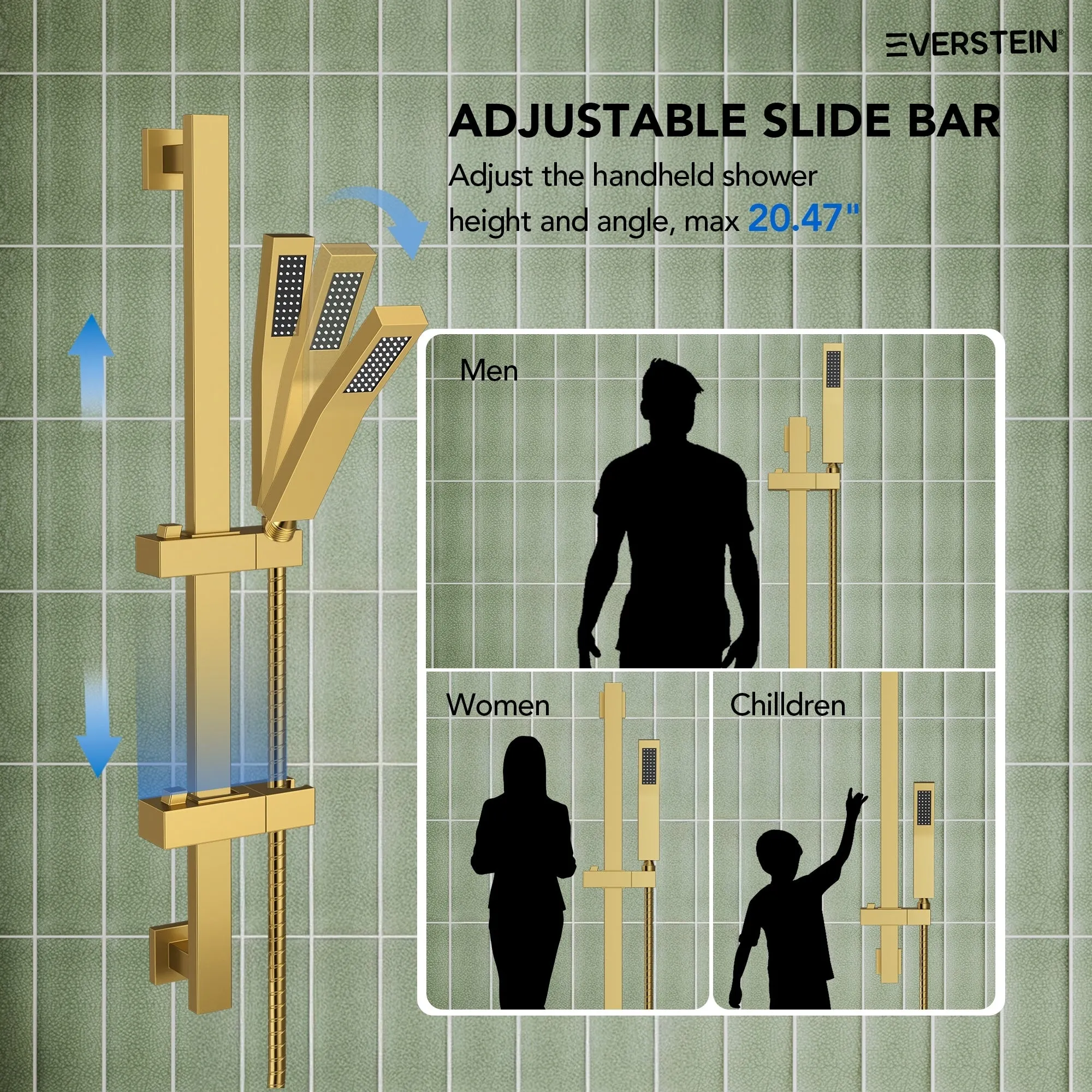 Slide Bar High-Pressure Balancing Shower System 10" Rainfall Shower Head with Handheld Shower