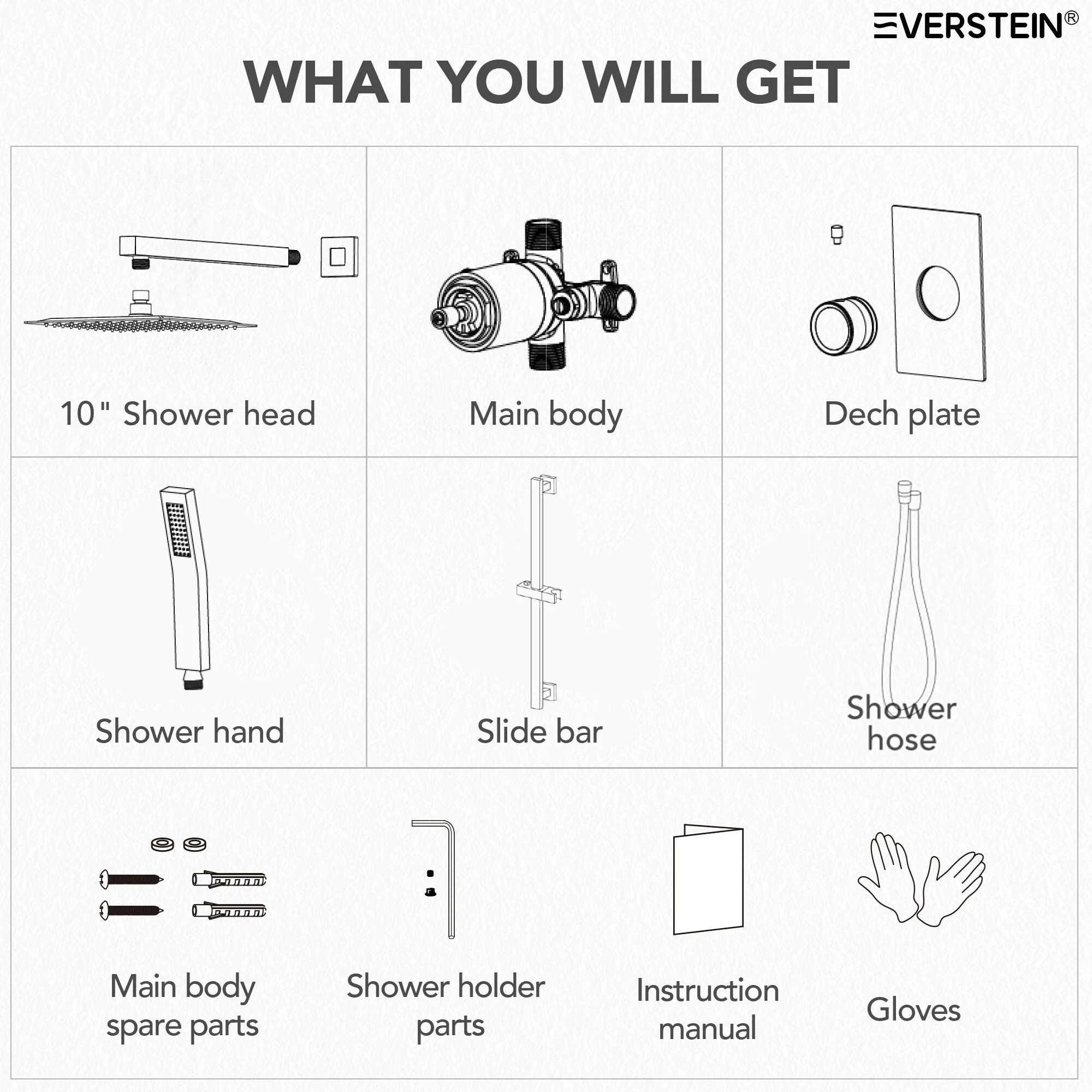Slide Bar High-Pressure Balancing Shower System 10" Rainfall Shower Head with Handheld Shower