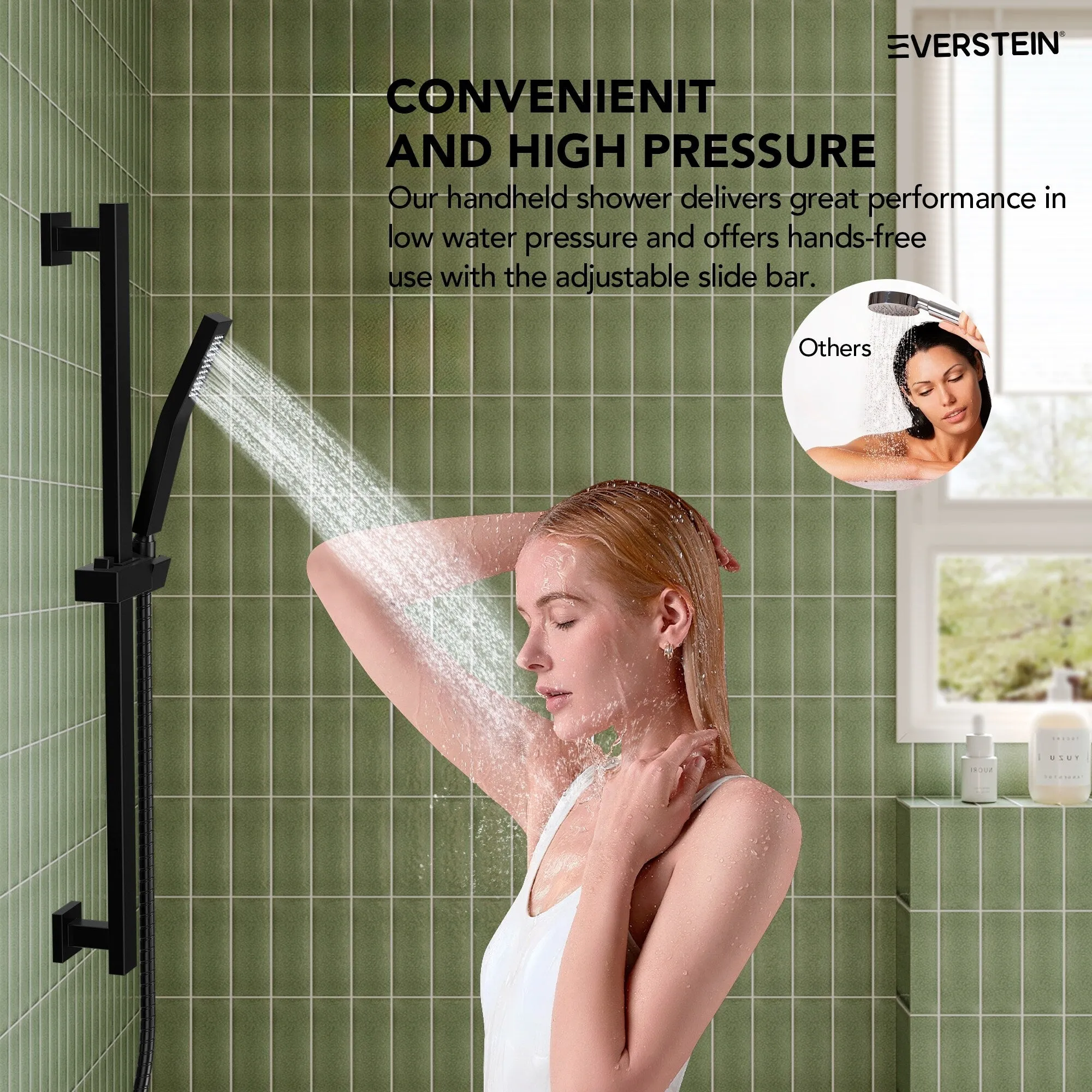 Slide Bar High-Pressure Balancing Shower System 10" Rainfall Shower Head with Handheld Shower