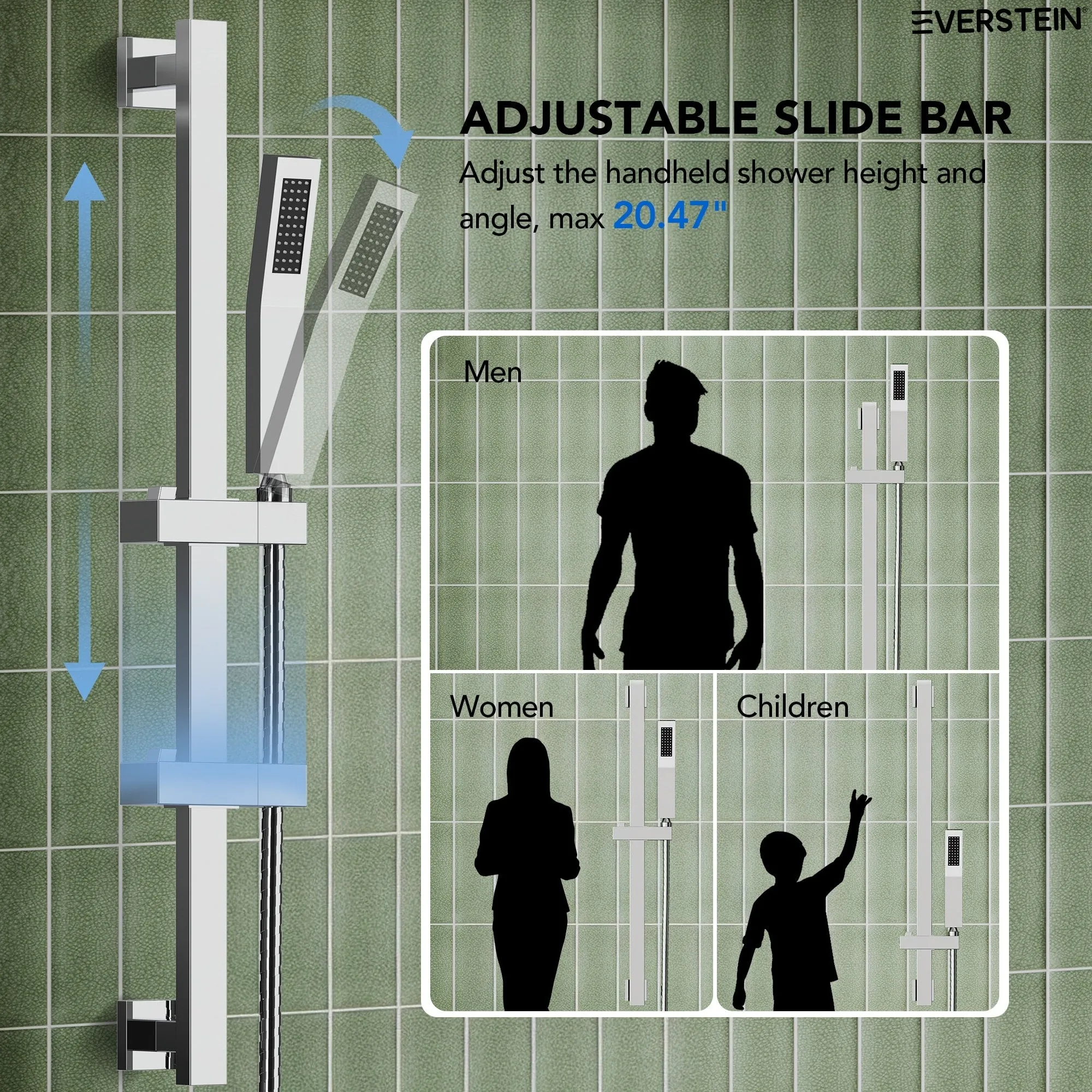 Slide Bar High-Pressure Balancing Shower System 10" Rainfall Shower Head with Handheld Shower