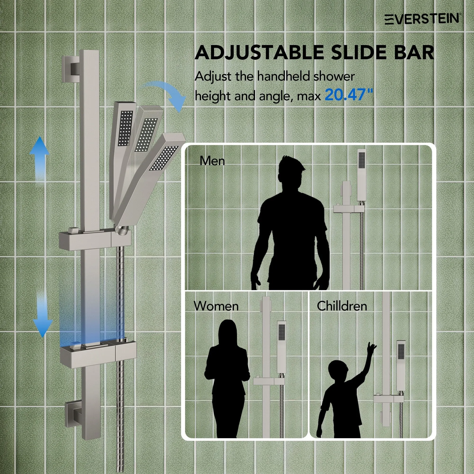 Slide Bar High-Pressure Balancing Shower System 10" Rainfall Shower Head with Handheld Shower