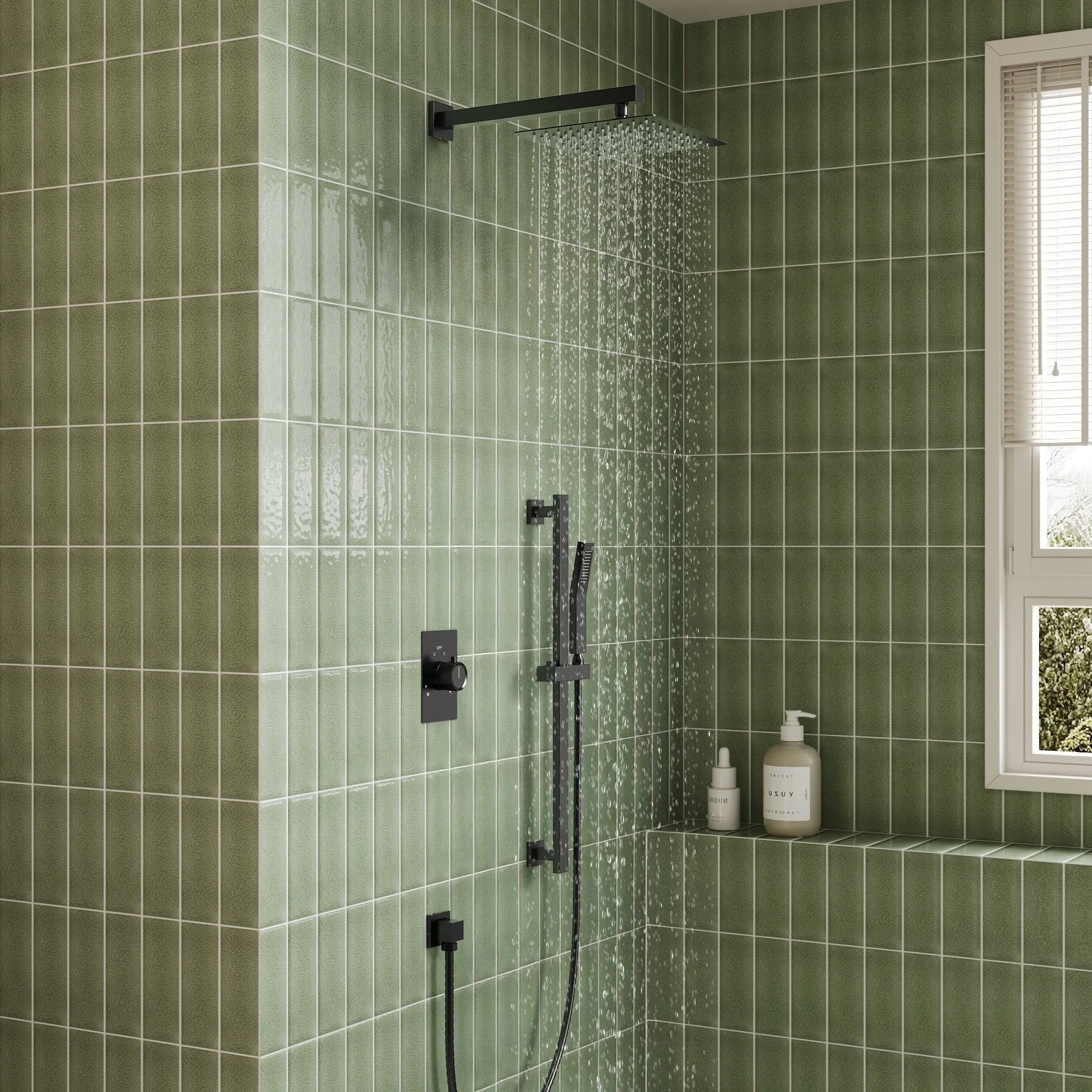 Slide Bar High-Pressure Balancing Shower System 10" Rainfall Shower Head with Handheld Shower