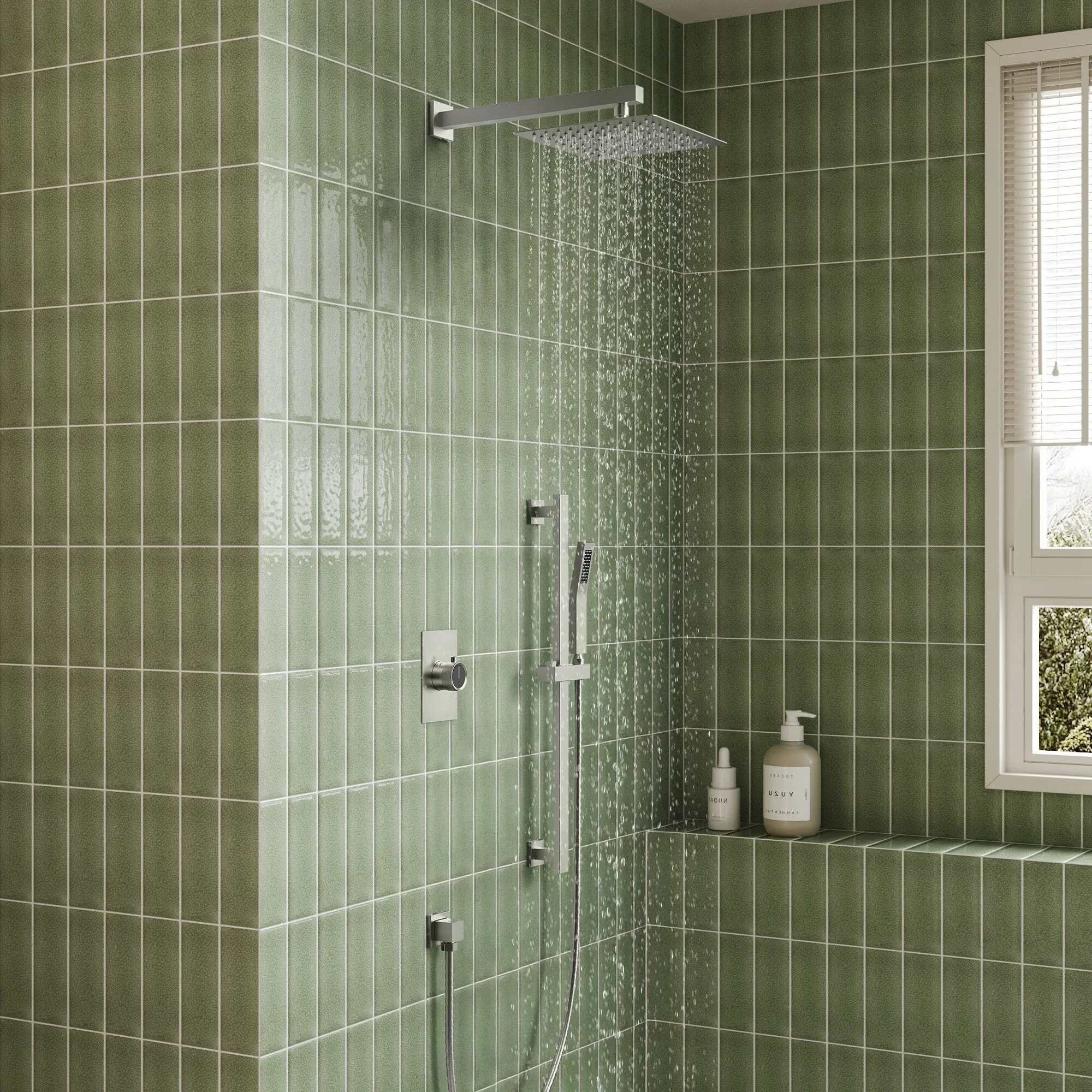 Slide Bar High-Pressure Balancing Shower System 10" Rainfall Shower Head with Handheld Shower