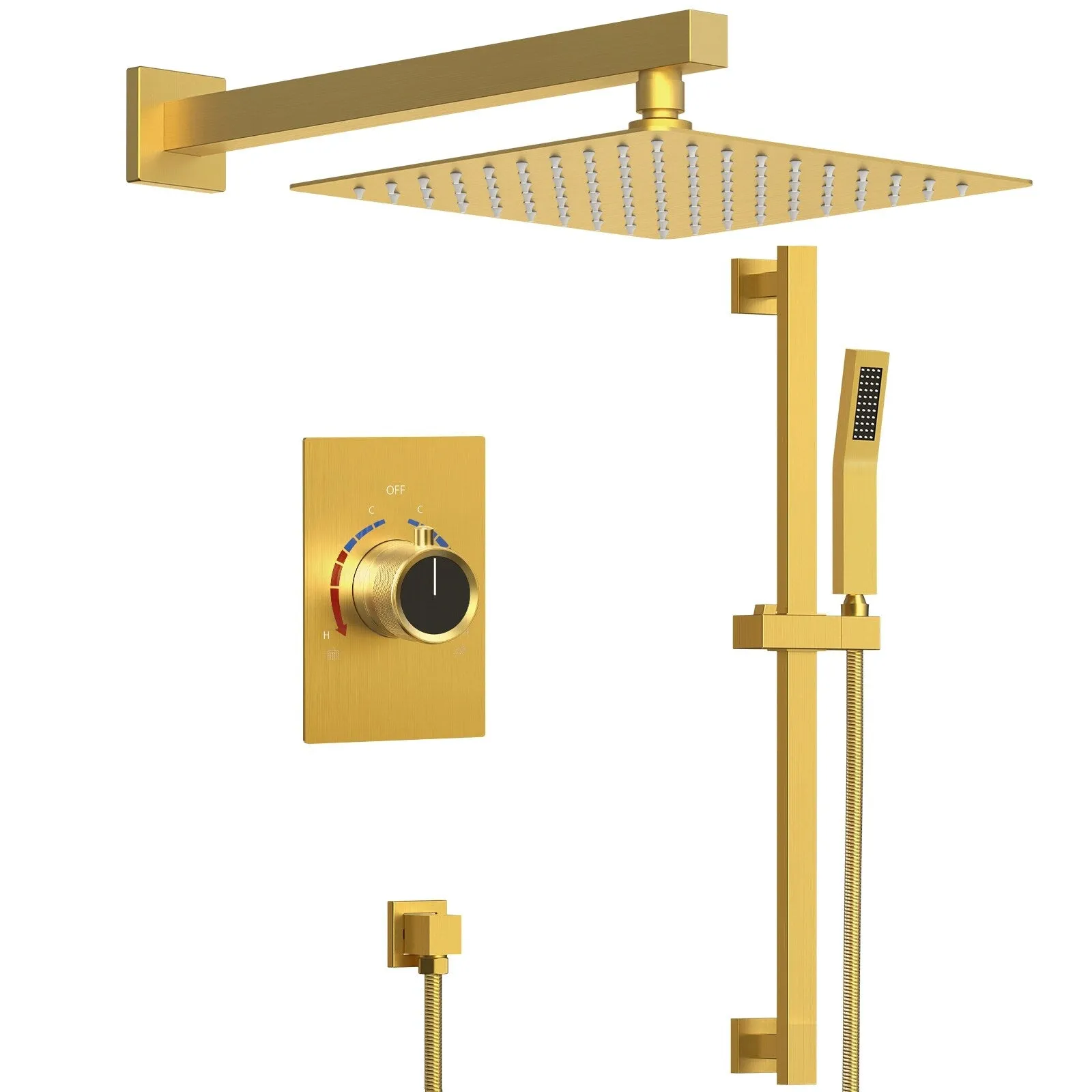 Slide Bar High-Pressure Balancing Shower System 10" Rainfall Shower Head with Handheld Shower