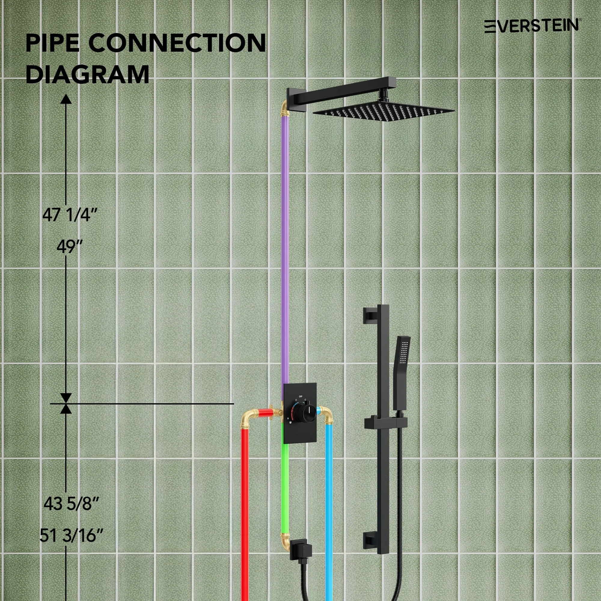 Slide Bar High-Pressure Balancing Shower System 10" Rainfall Shower Head with Handheld Shower