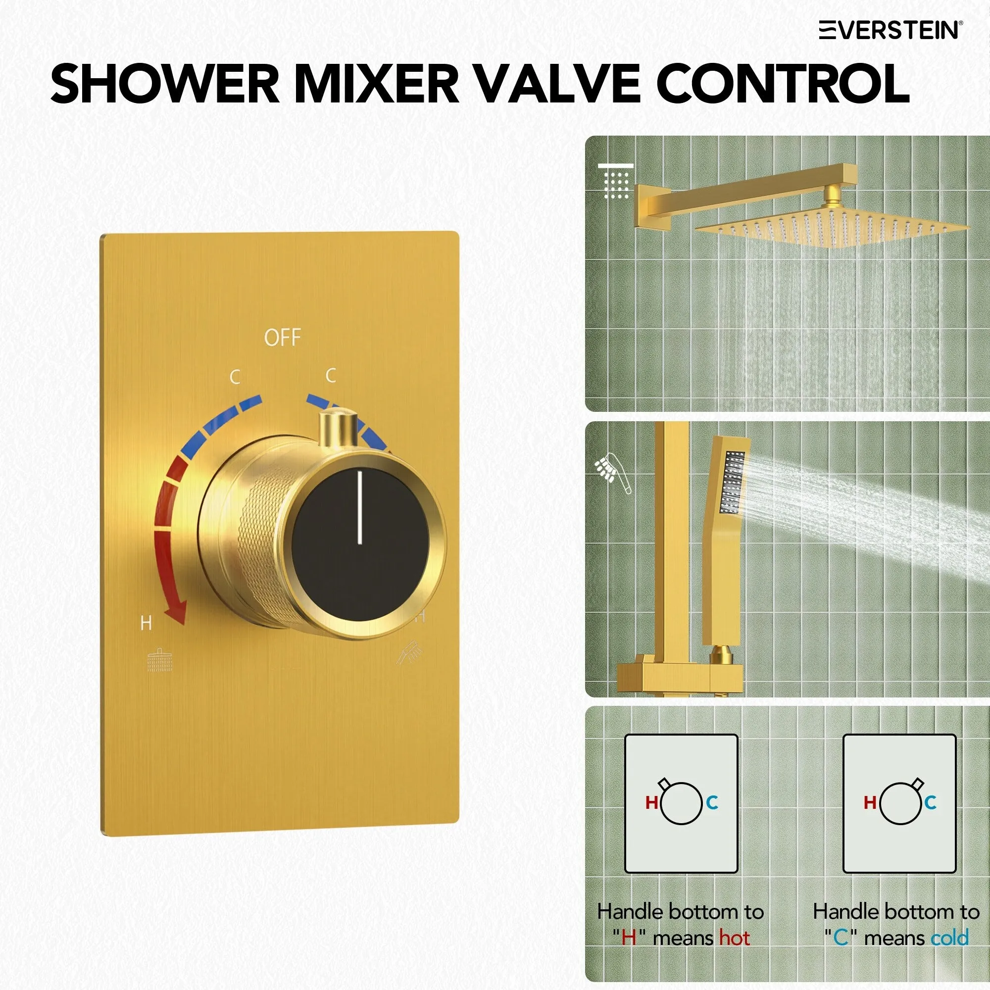 Slide Bar High-Pressure Balancing Shower System 10" Rainfall Shower Head with Handheld Shower