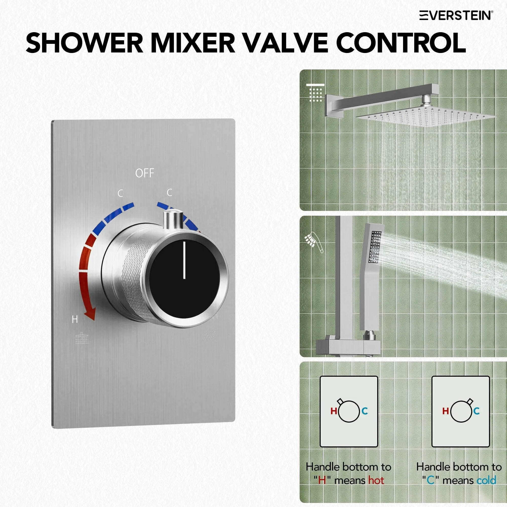 Slide Bar High-Pressure Balancing Shower System 10" Rainfall Shower Head with Handheld Shower