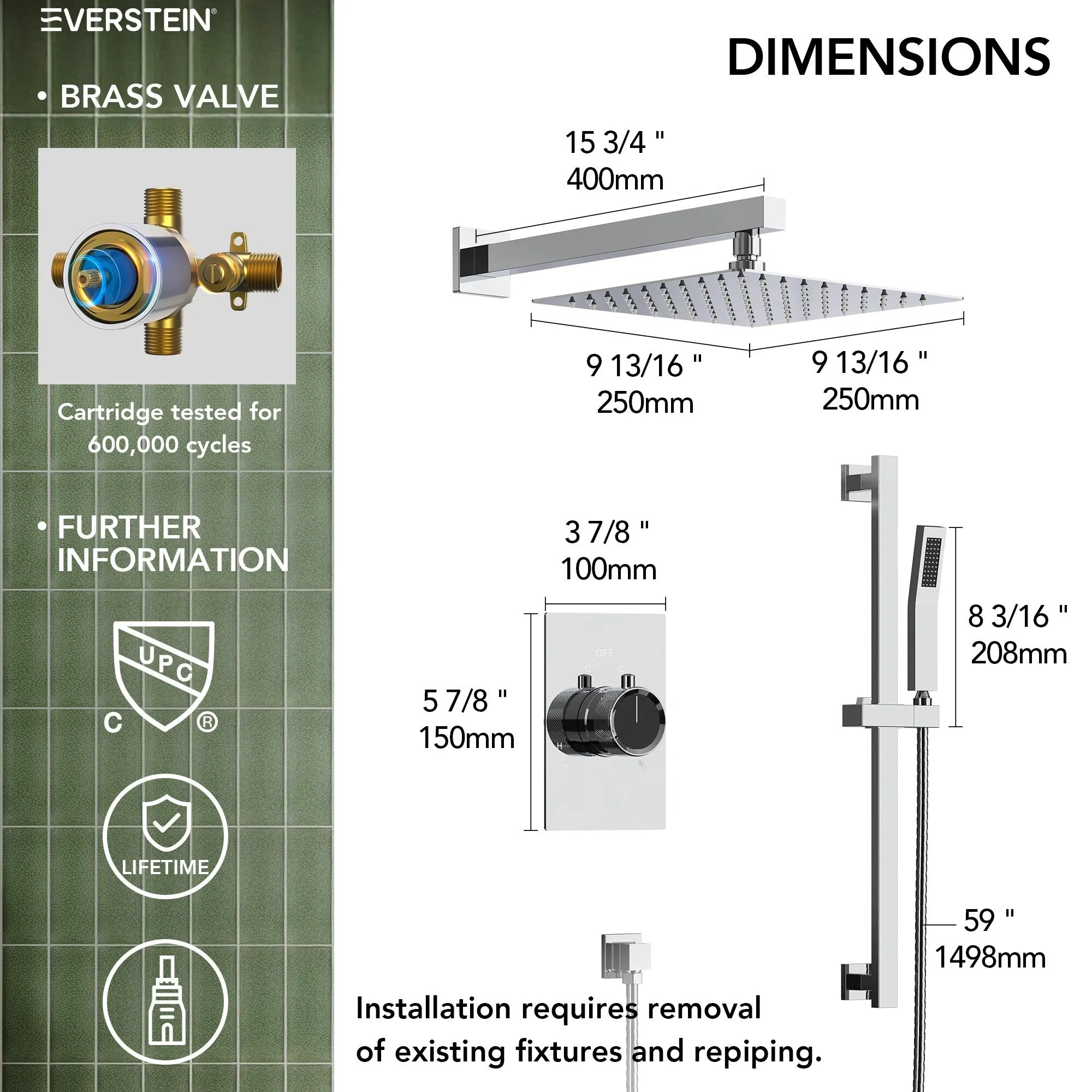 Slide Bar High-Pressure Balancing Shower System 10" Rainfall Shower Head with Handheld Shower
