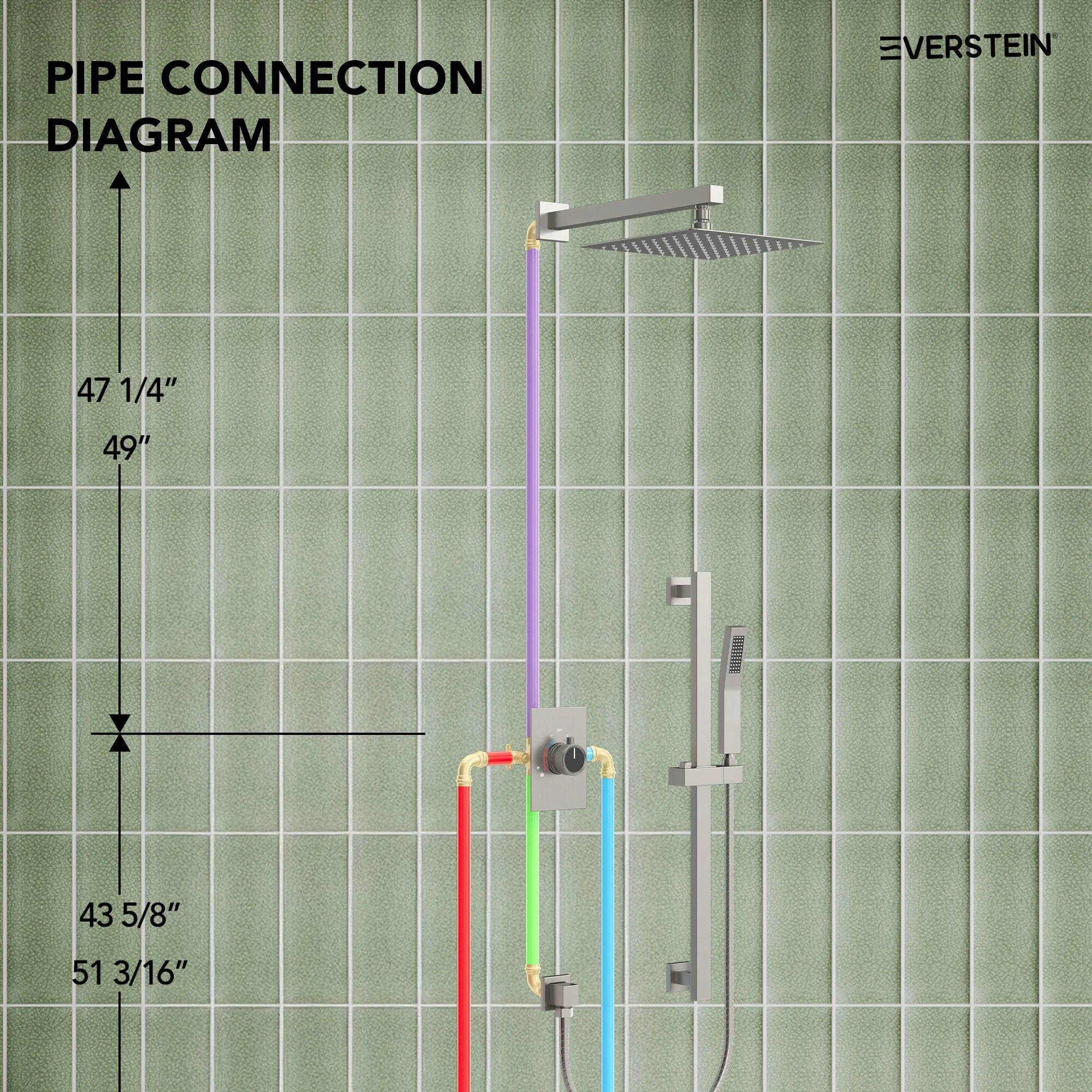 Slide Bar High-Pressure Balancing Shower System 10" Rainfall Shower Head with Handheld Shower