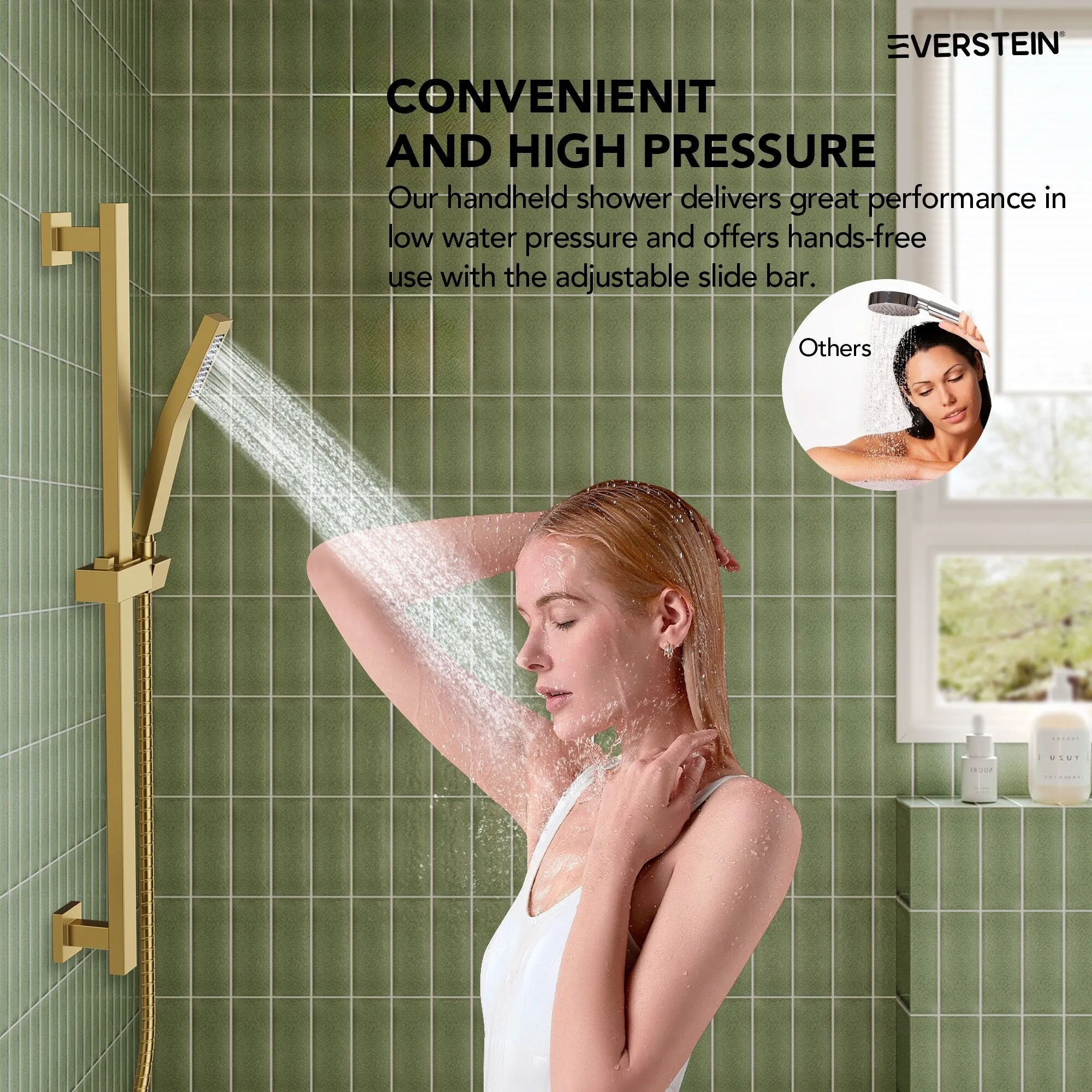 Slide Bar High-Pressure Balancing Shower System 10" Rainfall Shower Head with Handheld Shower