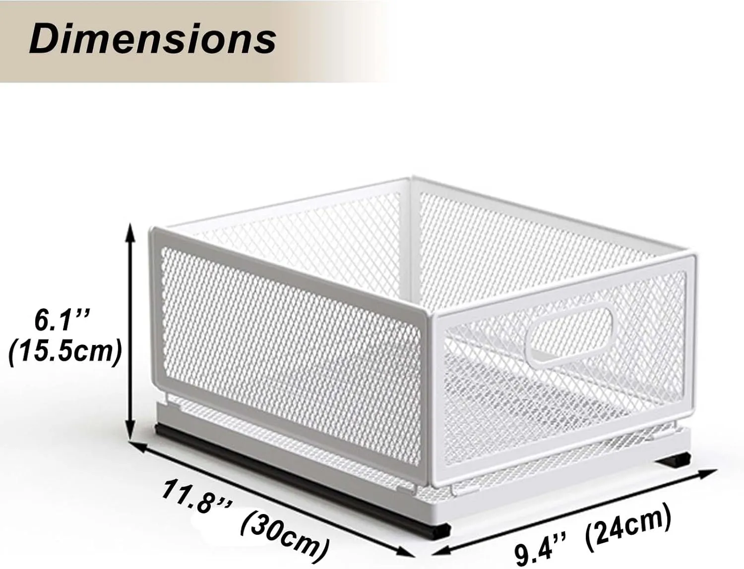 Slide-Out Storage Baskets W9.4"xD11.8"xH6.1" Rustproof Carbon Steel pull out Organizers with Super Strong Adhesive for Home Kitchen Drawers, Shelves, Cabinets