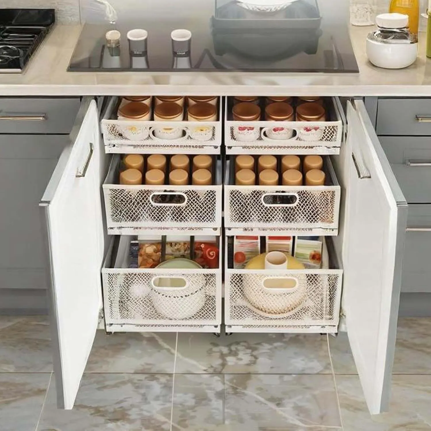 Slide-Out Storage Baskets W9.4"xD11.8"xH6.1" Rustproof Carbon Steel pull out Organizers with Super Strong Adhesive for Home Kitchen Drawers, Shelves, Cabinets