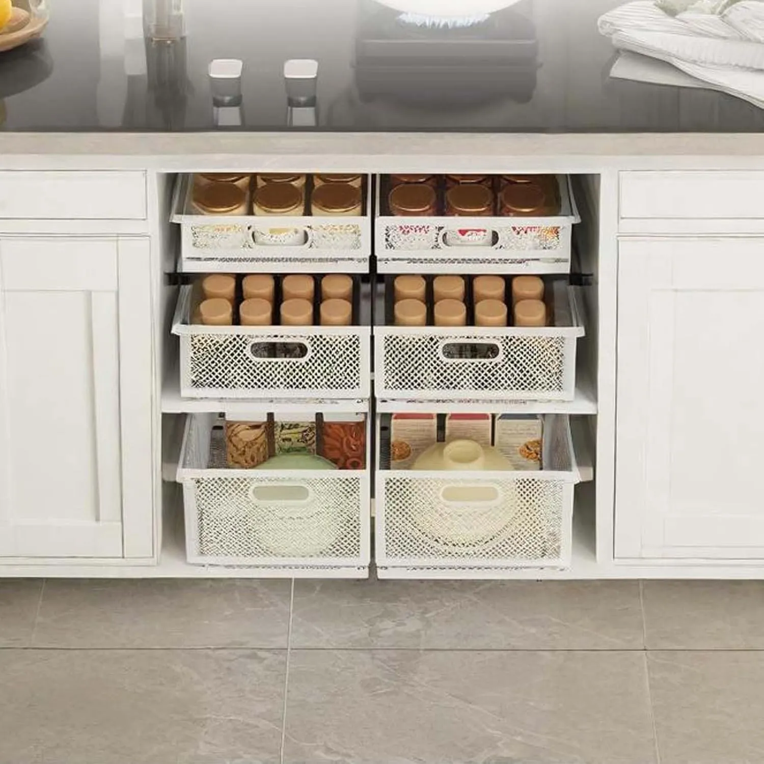 Slide-Out Storage Baskets W9.4"xD11.8"xH6.1" Rustproof Carbon Steel pull out Organizers with Super Strong Adhesive for Home Kitchen Drawers, Shelves, Cabinets