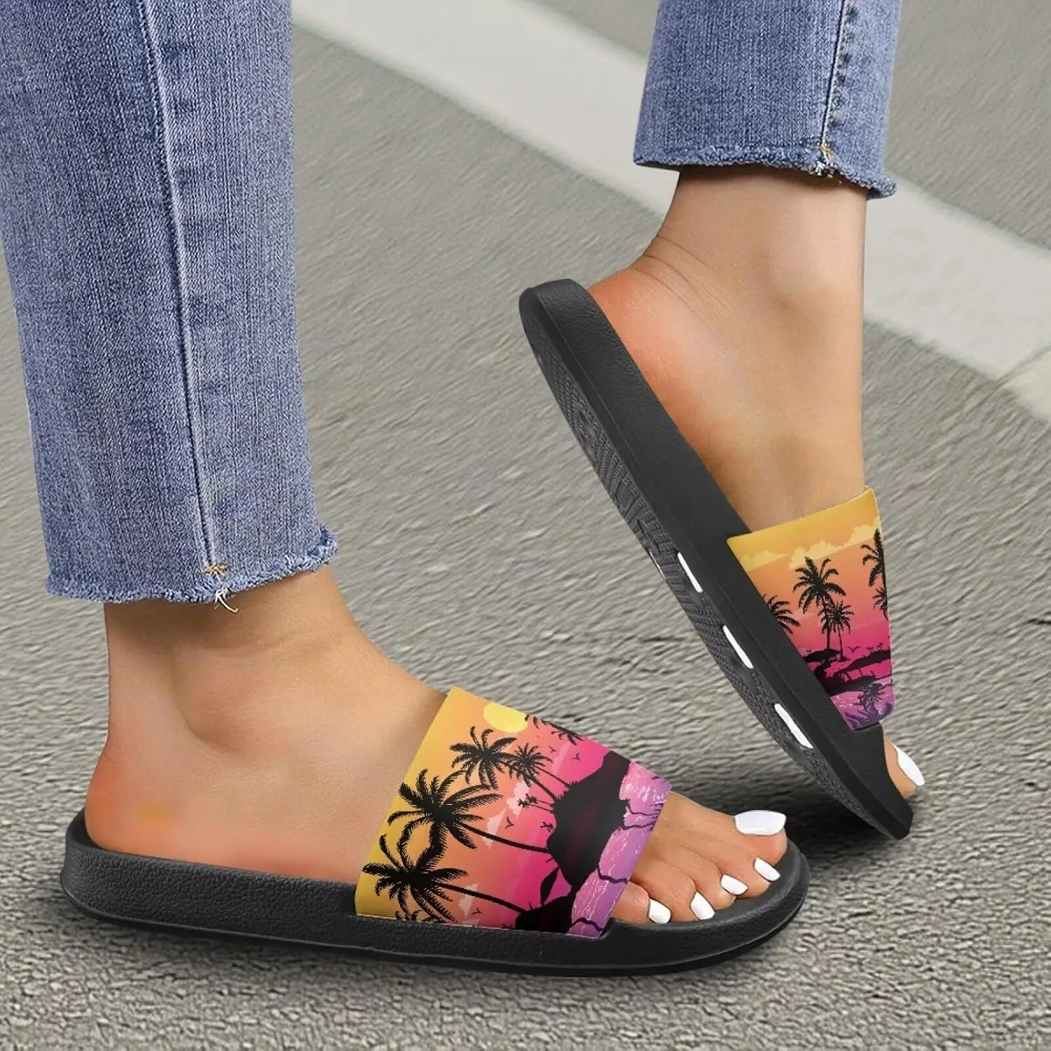 Slides & Slippers for Women & Men Casual Pool Sandals Open Toe Shower Shoes Summer Footwear Gift for Family Friends