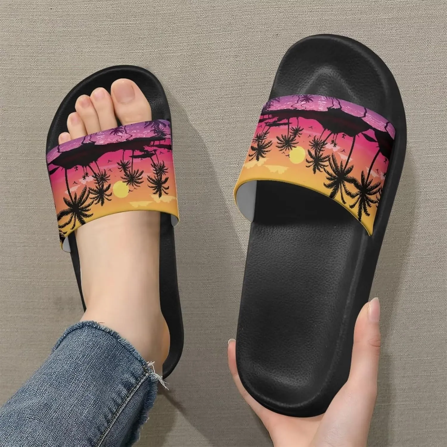 Slides & Slippers for Women & Men Casual Pool Sandals Open Toe Shower Shoes Summer Footwear Gift for Family Friends