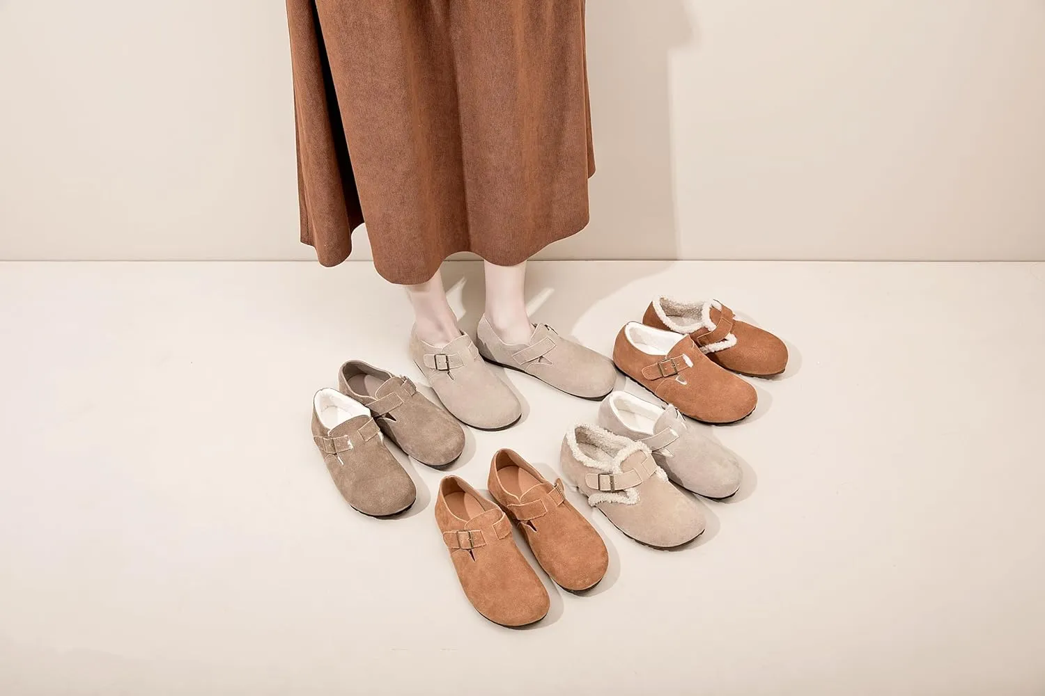 Slip On Shoes Women Soft Leather Mules Cork Footbed Home Clogs Arch Support Potato Shoes with Adjustable Buckle