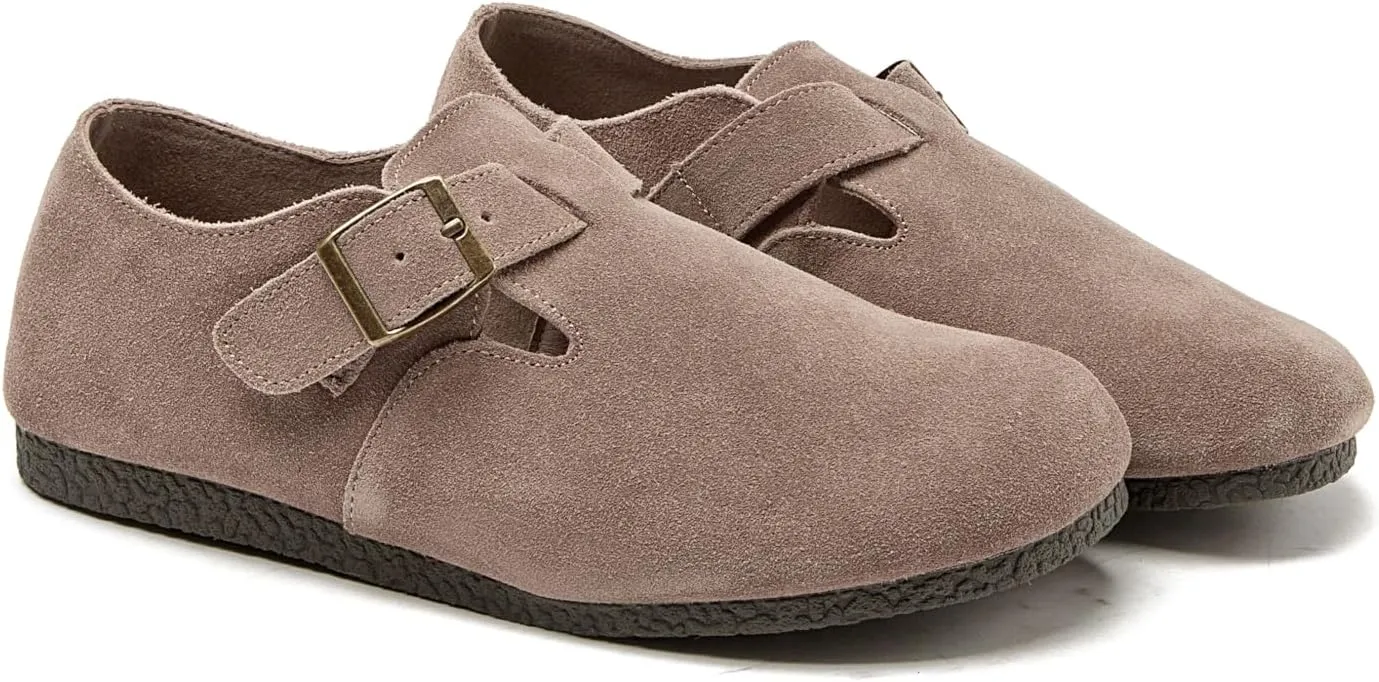 Slip On Shoes Women Soft Leather Mules Cork Footbed Home Clogs Arch Support Potato Shoes with Adjustable Buckle