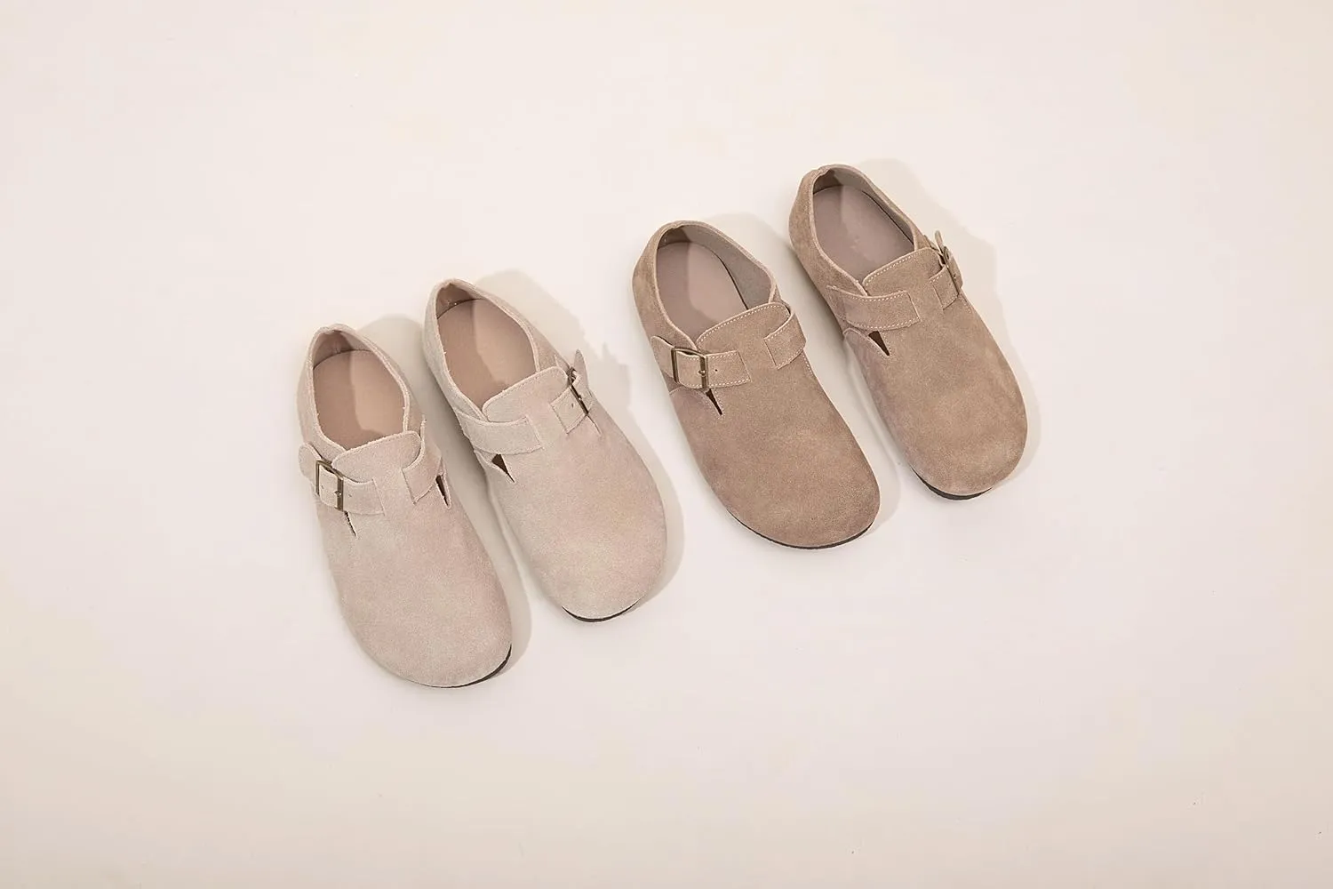 Slip On Shoes Women Soft Leather Mules Cork Footbed Home Clogs Arch Support Potato Shoes with Adjustable Buckle
